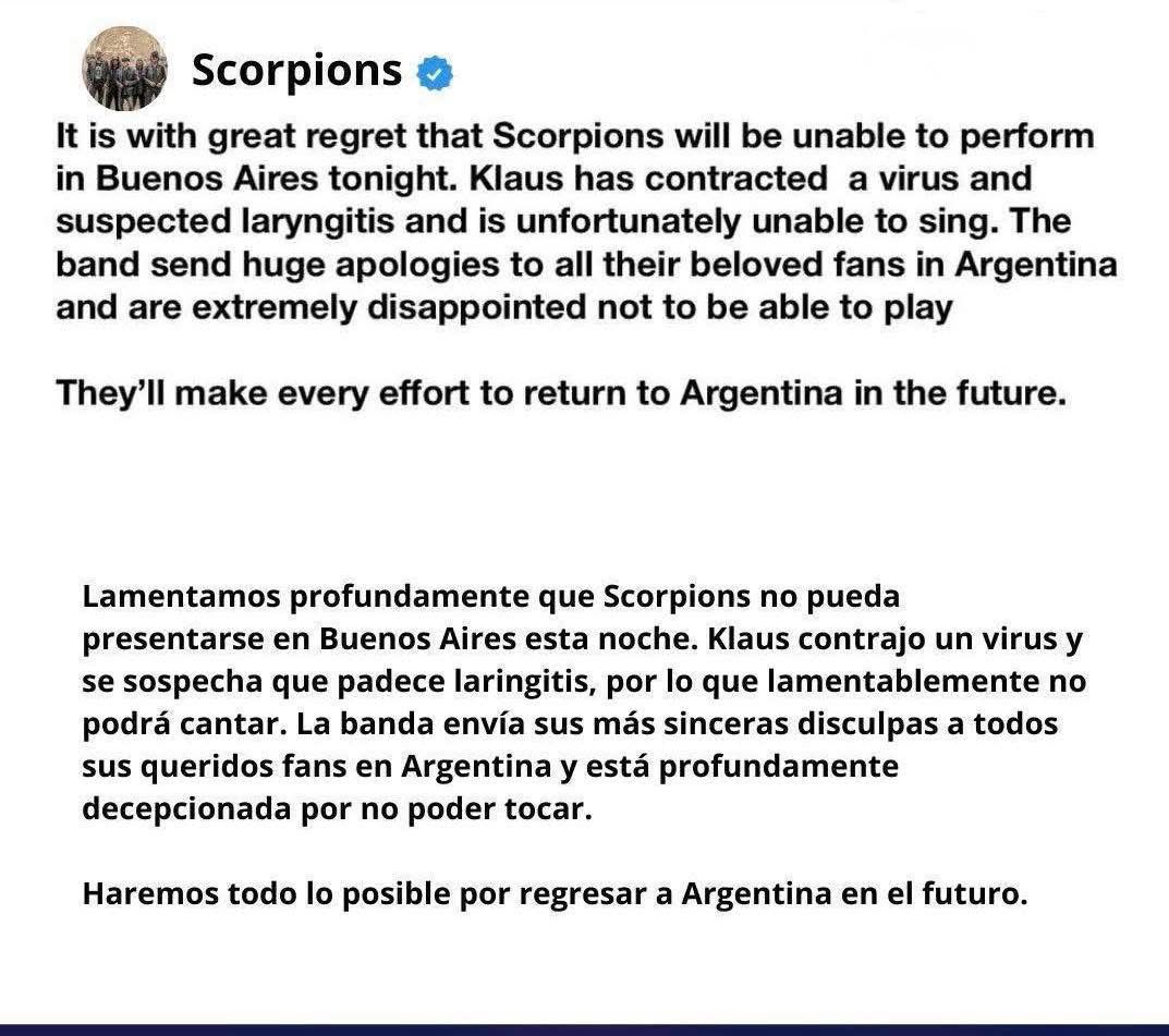laredcincoradio's tweet photo. 🚨|| Klaus Meine, vocalista de Scorpions, fue hospitalizado por posible laringitis. Cancelan show en Argentina y su participación en la Feria de Puebla y Aguascalientes está en duda. https://t.co/iTeJ8l2poz
