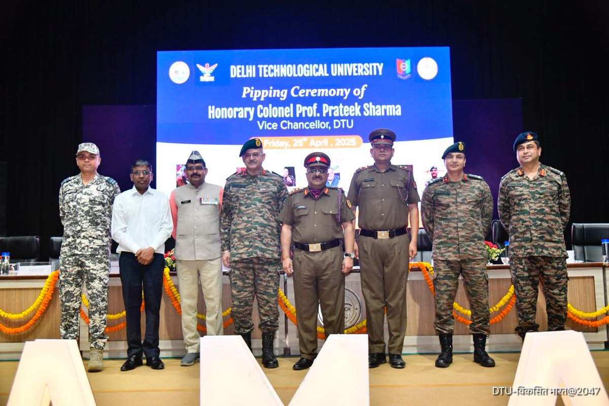 Prof Prakeek Sharma, the Vice Chancellor 
 Delhi Technological University was conferred upon the Rank of Honourary Colonel NCC by Maj Gen Suneet Malik, SM, Additional Director General NCC Delhi during a ceremony held at the University premises on 25 April 2025.