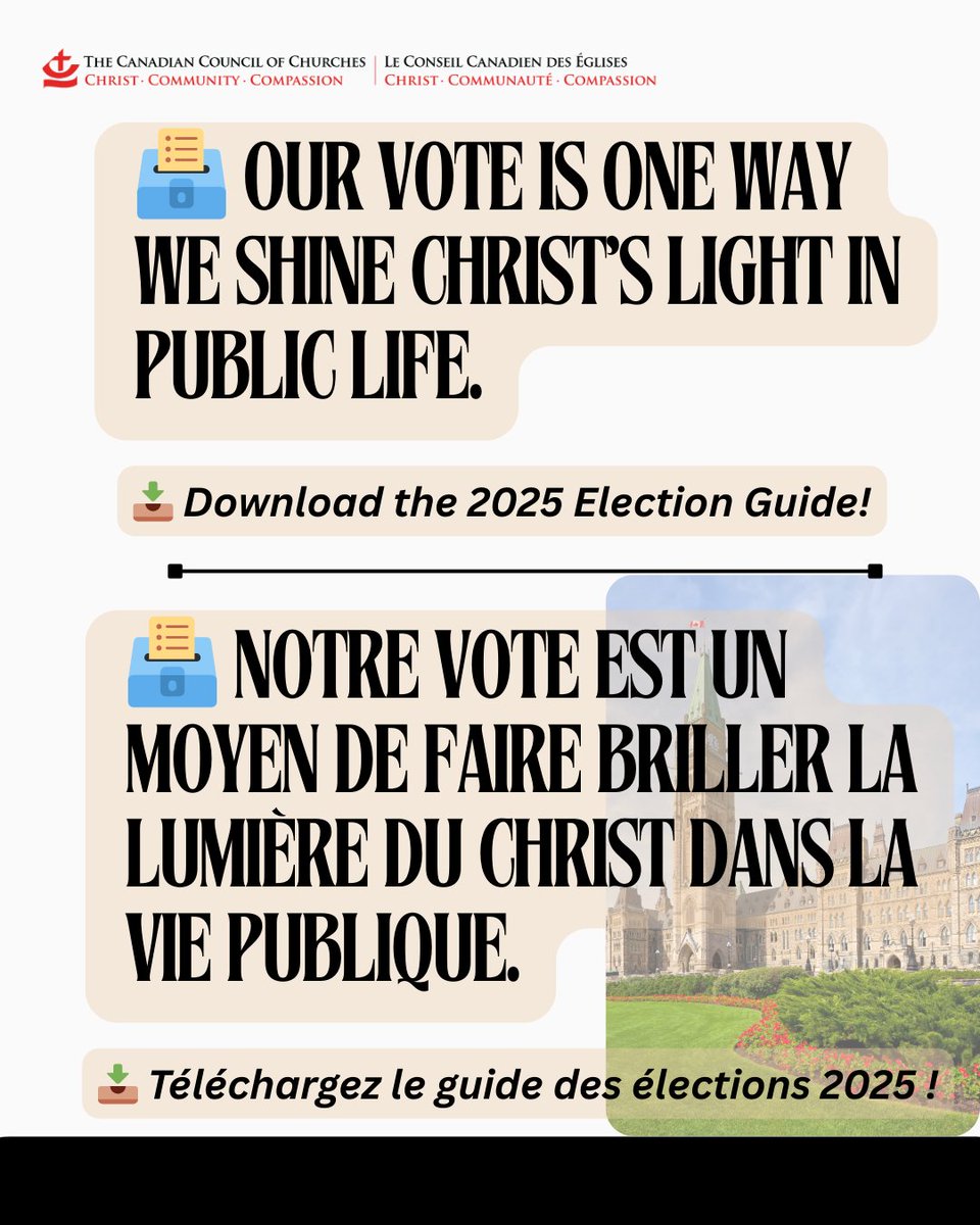 📥 Download the 2025 Election Guide to pray, discern, and vote faithfully: councilofchurches.ca/wp-content/upl…
#ChristianCivicEngagement #Election2025 #FaithInPublic #VoteWithHope #CalledToWitness #CanadianCouncilofChurches