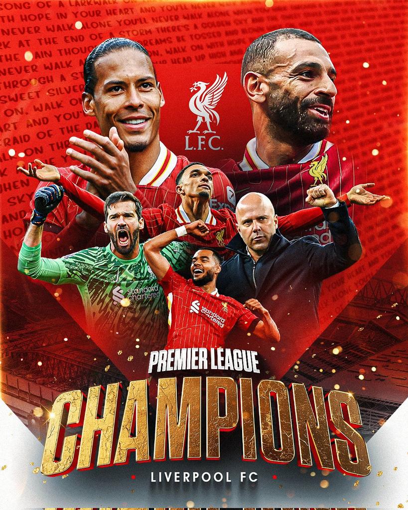 JosephatMeraba's tweet image. LIVERPOOL ARE THE 2024/25 PREMIER LEAGUE CHAMPIONS. 🏆
Congratulations @LFC, the title is yours