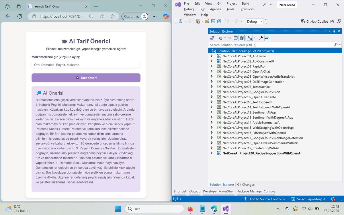🍽️ Yapay Zeka Destekli Yemek Öneri Uygulaması! 🤖👨‍🍳

Buzdolabını açıyorsunuz ve elinizdeki malzemeleri düşünüyorsunuz… Bu malzemelerle hangi yemekleri yapabilirim? İşte bu sorunun cevabını OpenAI destekli yapay zeka uygulamamızla veriyoruz! 🚀

📌 Bu projede neler yaptık?

✅