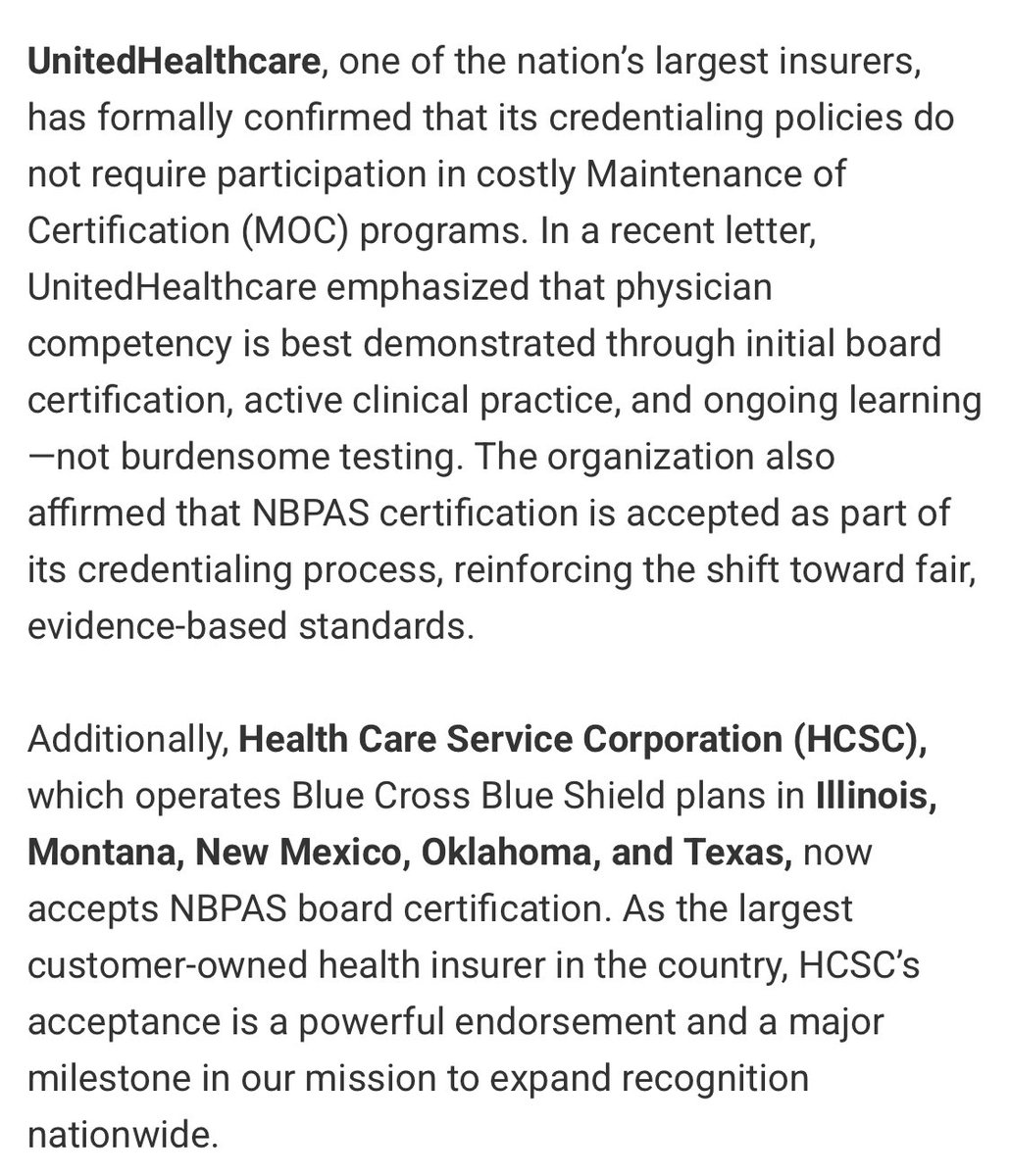 Vincent Rajkumar (@vincentrk) on Twitter photo We need more healthcare organizations to do what these major organizations have done. End MOC. End physician burnout.
Initial certification, licensure, and CME is sufficient. Join and support <a href="/InfoNbpas/">National Board of Physicians and Surgeons</a> We need more healthcare organizations to do what these major organizations have done. End MOC. End physician burnout.
Initial certification, licensure, and CME is sufficient. Join and support <a href="/InfoNbpas/">National Board of Physicians and Surgeons</a>