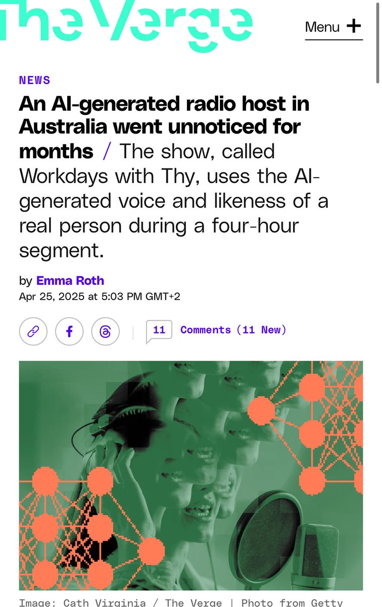 An AI-generated radio host in Australia went unnoticed for months

Yeah, it’s already that good. 

And it will replace human radio hosts. Everything else is just copium.
