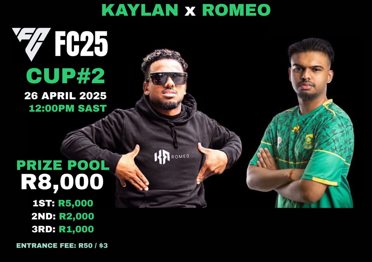 Upper bracket final live now ! 
GG Hamza vs GG Zaid 
<a href="/GoliathGamingZA/">Goliath Gaming</a> 

twitch.tv/kaylan_03