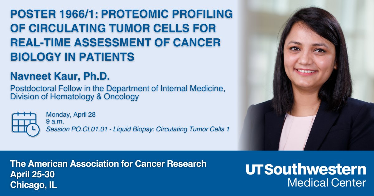 UTSW Science (@utswscience) on Twitter photo Join <a href="/nav_kaur19/">Navneet Kaur</a> at poster 1966/1 to hear the latest research on Proteomic Profiling of Circulating Tumor Cells for Real-time Assessment of Cancer Biology in Patients #AACR25 Join <a href="/nav_kaur19/">Navneet Kaur</a> at poster 1966/1 to hear the latest research on Proteomic Profiling of Circulating Tumor Cells for Real-time Assessment of Cancer Biology in Patients #AACR25