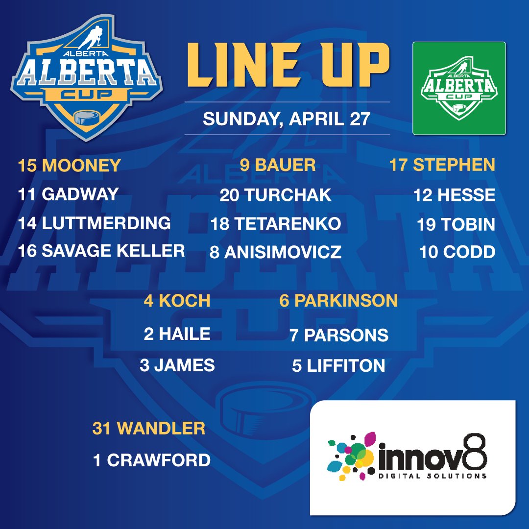 HockeyAlberta's tweet photo. Championship Sunday is HERE 🏆🔥⁠
Here’s a look at the starting lineups for Team Green and Team Grey!⁠
⁠
#ABCup⁠ https://t.co/6cRnTFaZdm