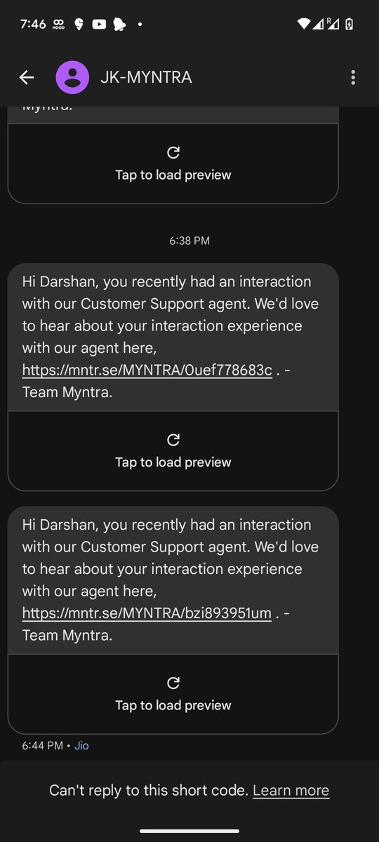 tomardarshan's tweet photo. This is what myntra people do, keep sending fake surveys every minute when in reality no one ever calls. Get ready myntra to get fully exposed today. I am going to escalate this as far as I can. Lets see how it plays the arrogance of a big corporate vs a common man. https://t.co/SjFOsrI7pg