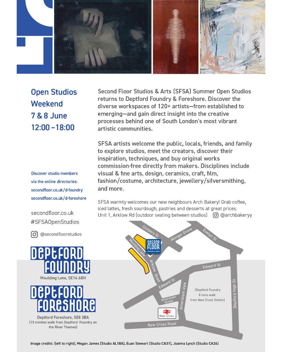 Explore 120+ Artists’ Studios
Second Floor Studios &amp; Arts (SFSA) Open Studios Summer returns to Deptford Foundry &amp; Foreshore. Discover diverse workspaces of 120+ artists—from established to emerging—and engage with one of South London’s most vibrant creative communities.