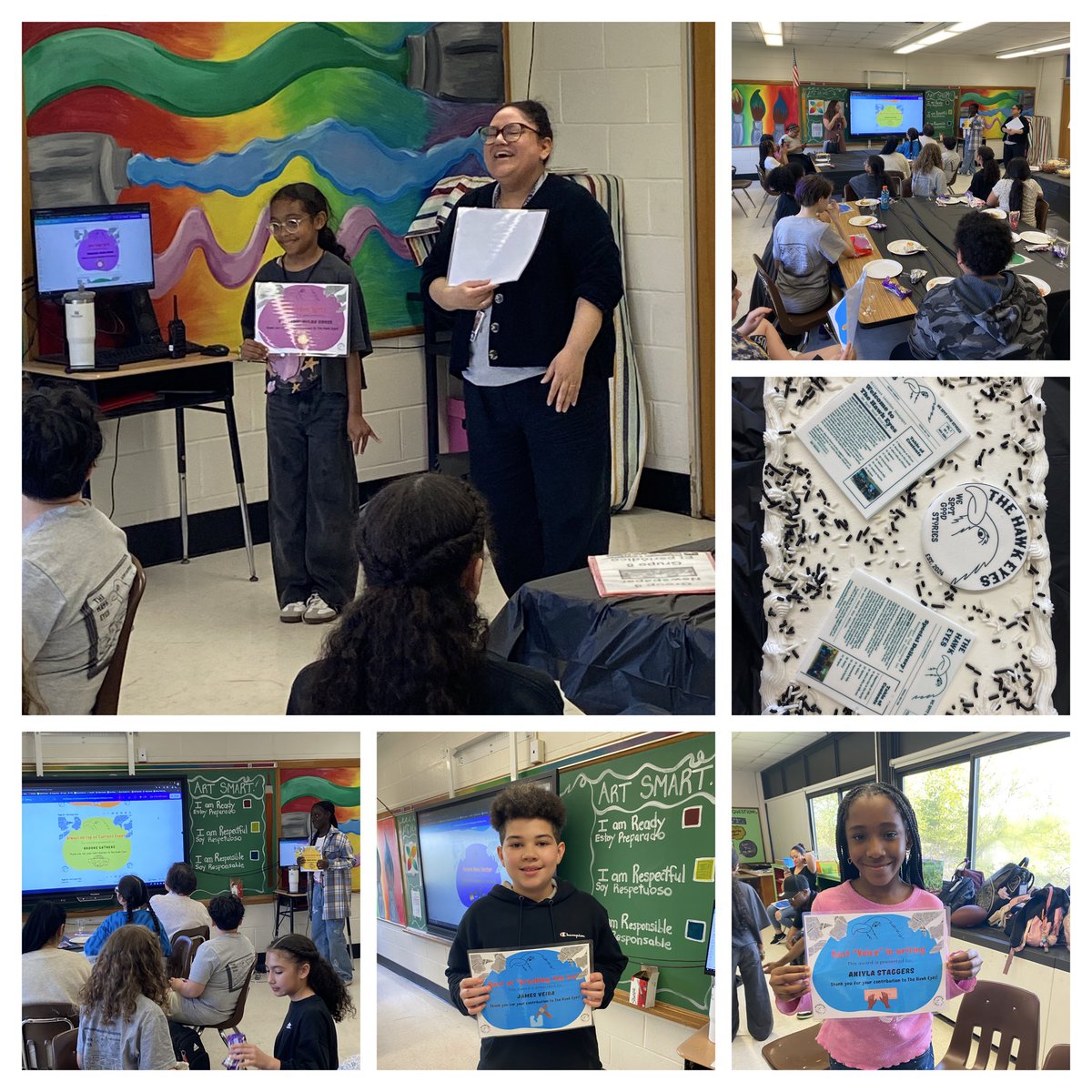 Hernandez_PCSD's tweet image. The Hillcrest Hawk Eye newspaper crew celebrated their hard work. They definitely spotted the best stories!!! 🤓Thank you to our amazing teachers, Ms. Nassisi and Ms. Sarmiento and our parent, Ms. Brungard for supporting our scholars. ❤️💙Looking forward to what comes next!!! 📰
