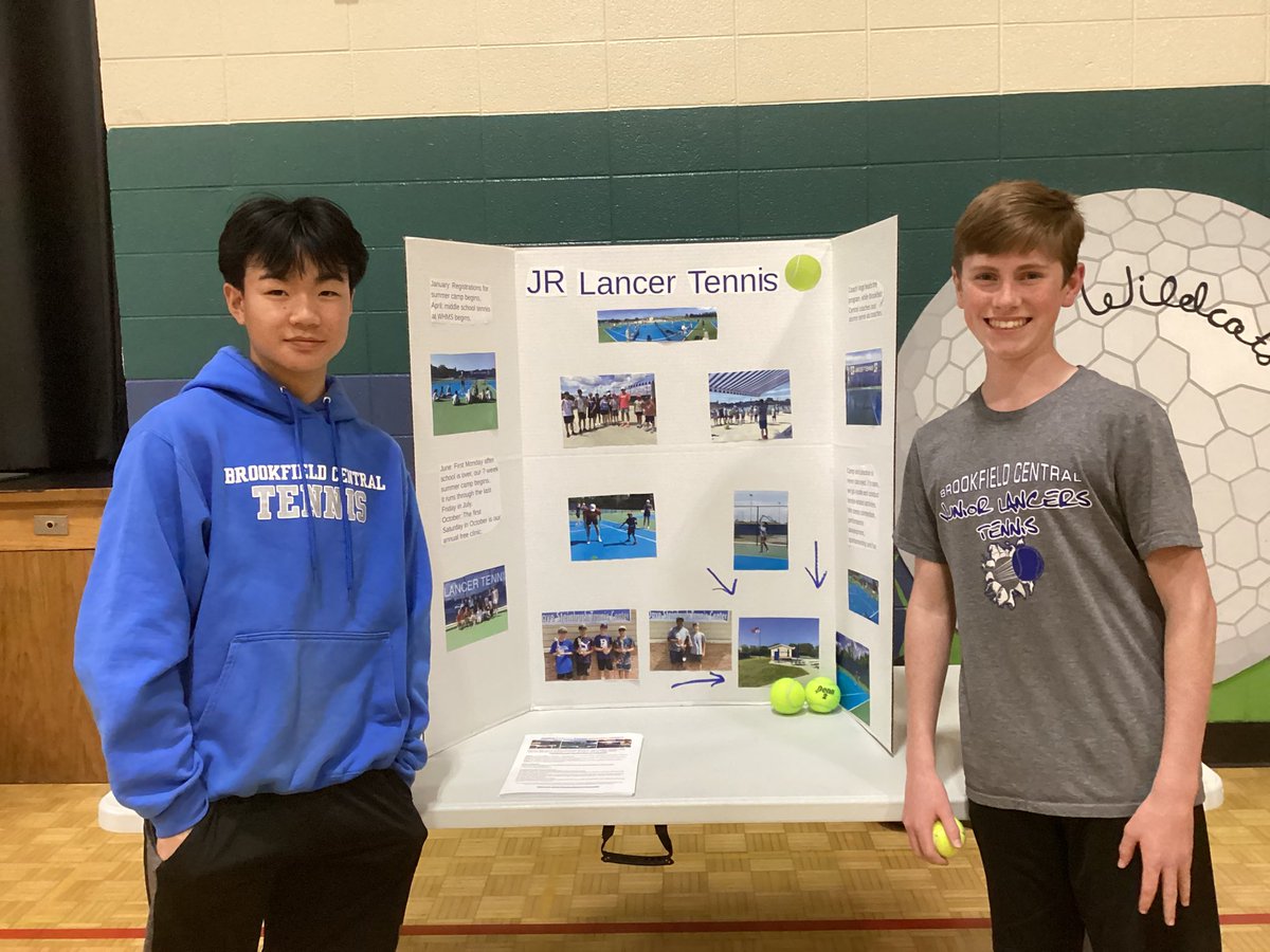 jrlancerstennis's tweet photo. Thank you to Jayden and Caleb for presenting to incoming 6th graders and their families as they provided a preview of the Junior Lancer Tennis program. https://t.co/G2bSAdCjRN