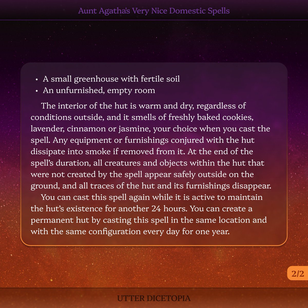 UtterDicetopia's tweet image. Hey gang! Bringing you the last of Agatha&apos;s domestic spells, and sadly, some sad news. Our graphic designer, close personal friend, will no longer be able to help us get this content out in the close future, so there may be a deceleration in our upload schedule.