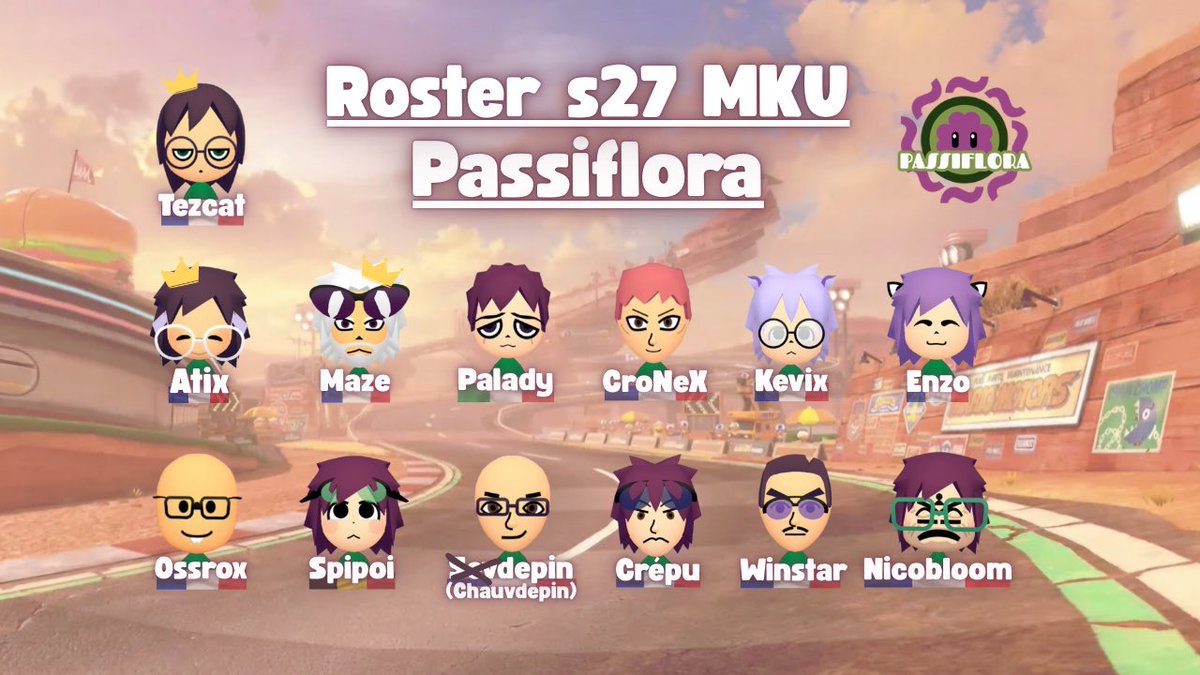 Passifloramk's tweet image. Dès ce soir commence la saison 27 de la mku, pour cette dernière compétition nous avons réussi à nous hisser en d14 et sommes heureux de vous présenter notre tout nouveau roster.