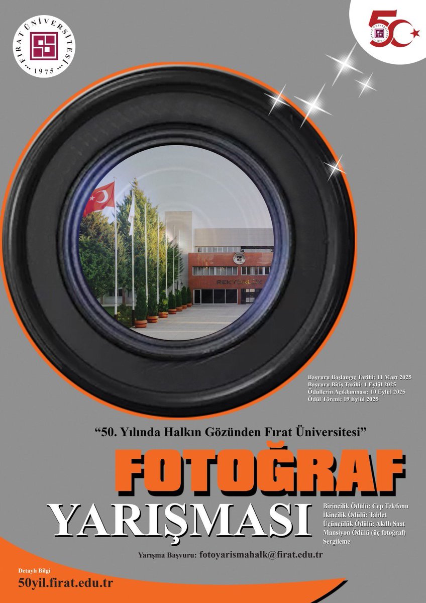Üniversitemizin 50. yılına özel düzenlenen “50. Yılında Fırat Üniversiteli Olmak” ve “50. Yılında Halkın Gözünden Fırat Üniversitesi” konulu fotoğraf yarışmalarına başvurular devam ediyor.

En iyi fotoğrafı sen çek, ödülleri kazan

Detaylar:
50yil.firat.edu.tr adresinde