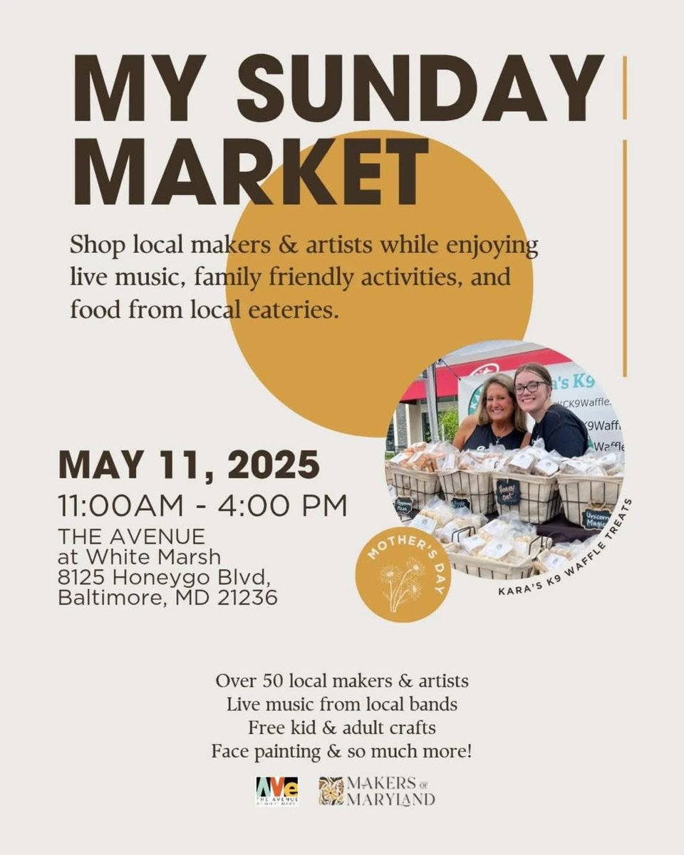 SwazzleStudio's tweet photo. Excited to share Swazzle Studio will have a booth at the Makers of Maryland ‘My Sunday Market’ on May 11! 

Please share with your friends and family, and come visit our booth at this awesome event at THE AVENUE at White Marsh! #Baltimore #maryland #MothersDaygifts #mothersday https://t.co/O2jVhnHhv3