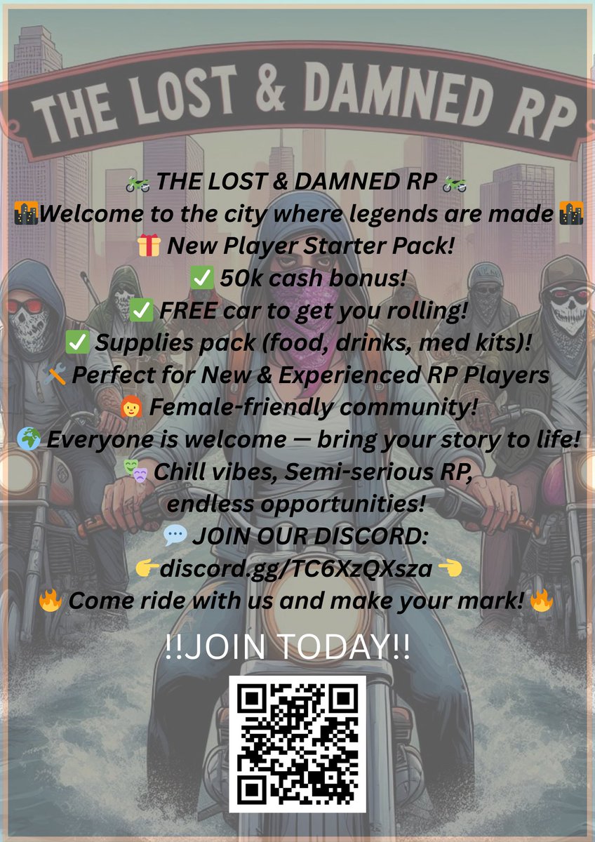 Built an amazing server just need you to help us grow hit the link or scan the qr code and start your adventure today 

Whitelisted server 
discord.gg/TC6XzQXsza

#FiveMUKCommunity #fivemrp #gtav #communitybuilding #twitch #kick #teamworkmakesthedreamwork