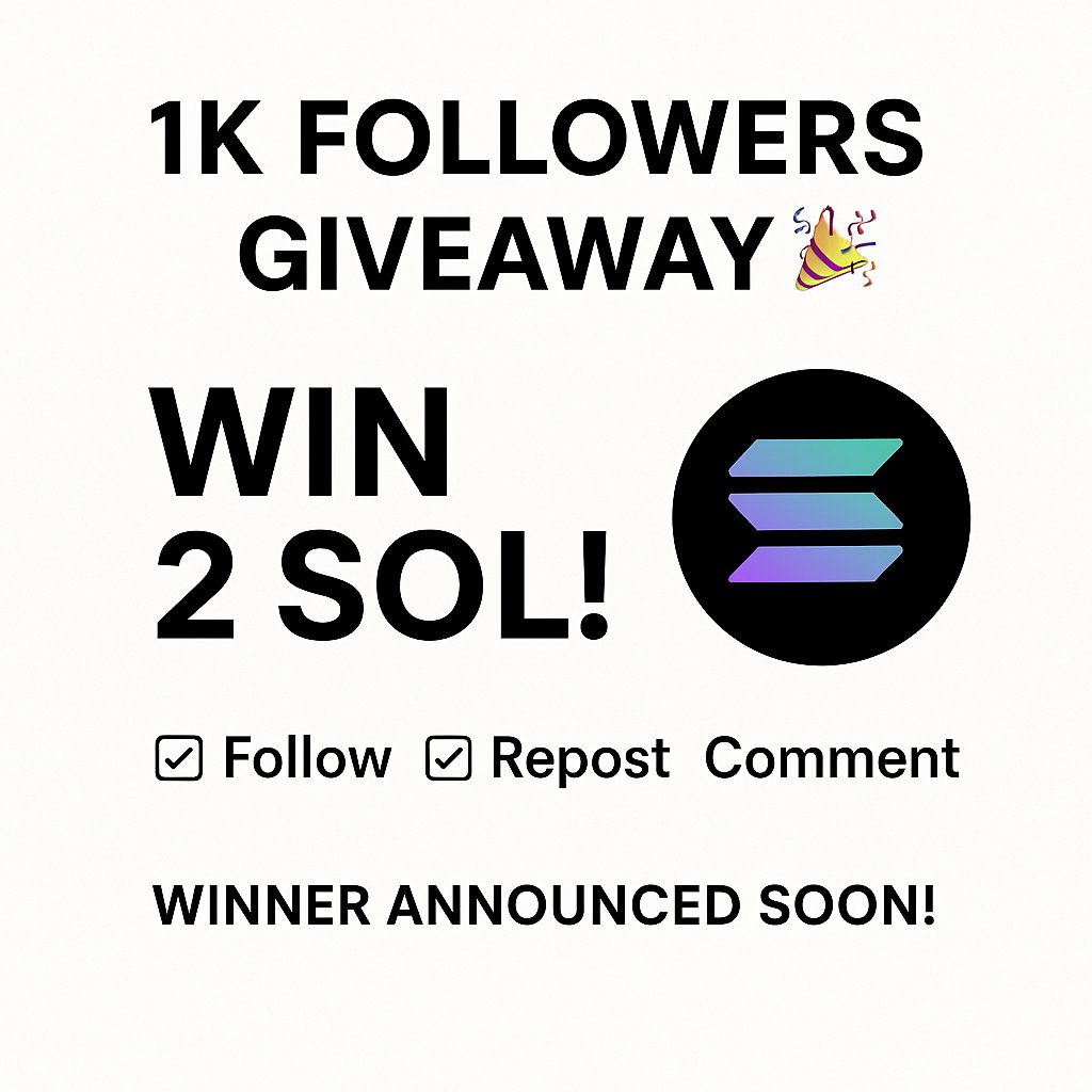 Didn't expect this so soon but 1k followers.
 🚨Time for another giveaway: 🚨

 ⌛️Winners announced in 48 hrs.⌛️
#Solana #GIVEAWAY