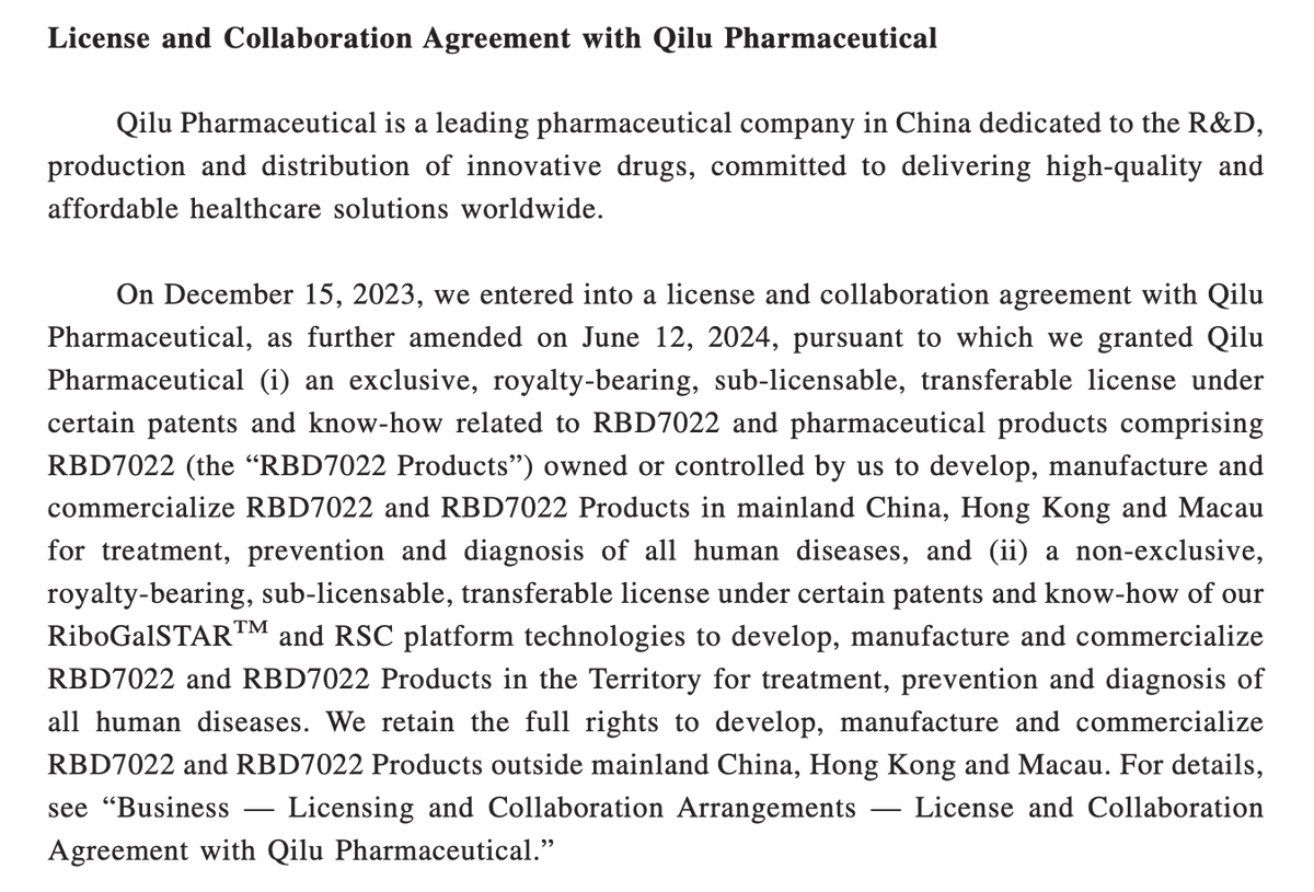 chuminhua432's tweet photo. 🇨🇳 Suzhou #Ribo Life Science submitted its #IPO application to #HKSE, with CICC and Citi acting as joint sponsors. https://t.co/cOzb2gOtm0
Ribo had applied for IPO on the STAR Market on Dec 29, 2020, and received acceptance, but later terminated its STAR Market IPO pursuit in 2021.
Ribo said it's a leading player globally in oligonucleotide research and development, with a focus on #siRNA therapeutics.
Ribo entered into two license deal —one with Germany’s Boehringer Ingelheim and another with 🇨🇳 Qilu Pharmaceutical. These deals constitute the company’s main source of revenue.