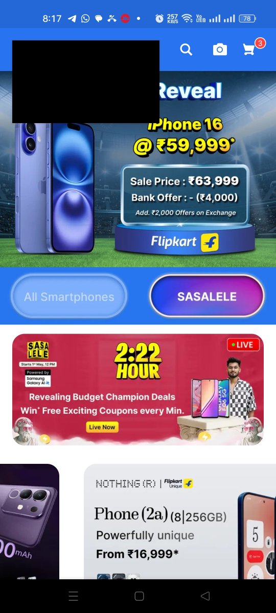 Suraj00918792's tweet photo. #CrazyiPhone16FlipkartOffer

@Flipkart https://t.co/9oEgbdgJ61