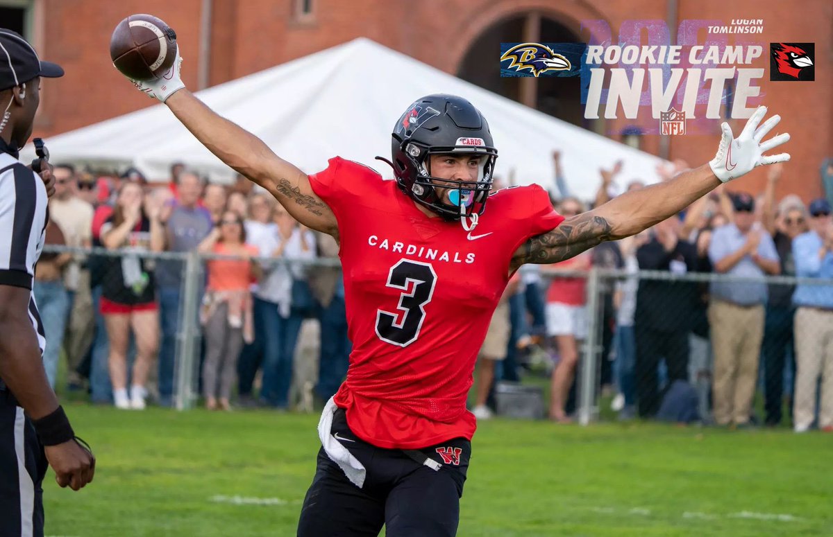 Wesleyan University Football (@wes_football) on Twitter photo Once a Cardinal, Always a Cardinal ‼️
Congratulations to Logan Tomlinson 22’ on being invited to rookie mini camp with the Baltimore <a href="/Ravens/">Baltimore Ravens</a>
#PlayForTheW | #RollCards | 🔴⚫️ Once a Cardinal, Always a Cardinal ‼️
Congratulations to Logan Tomlinson 22’ on being invited to rookie mini camp with the Baltimore <a href="/Ravens/">Baltimore Ravens</a>
#PlayForTheW | #RollCards | 🔴⚫️