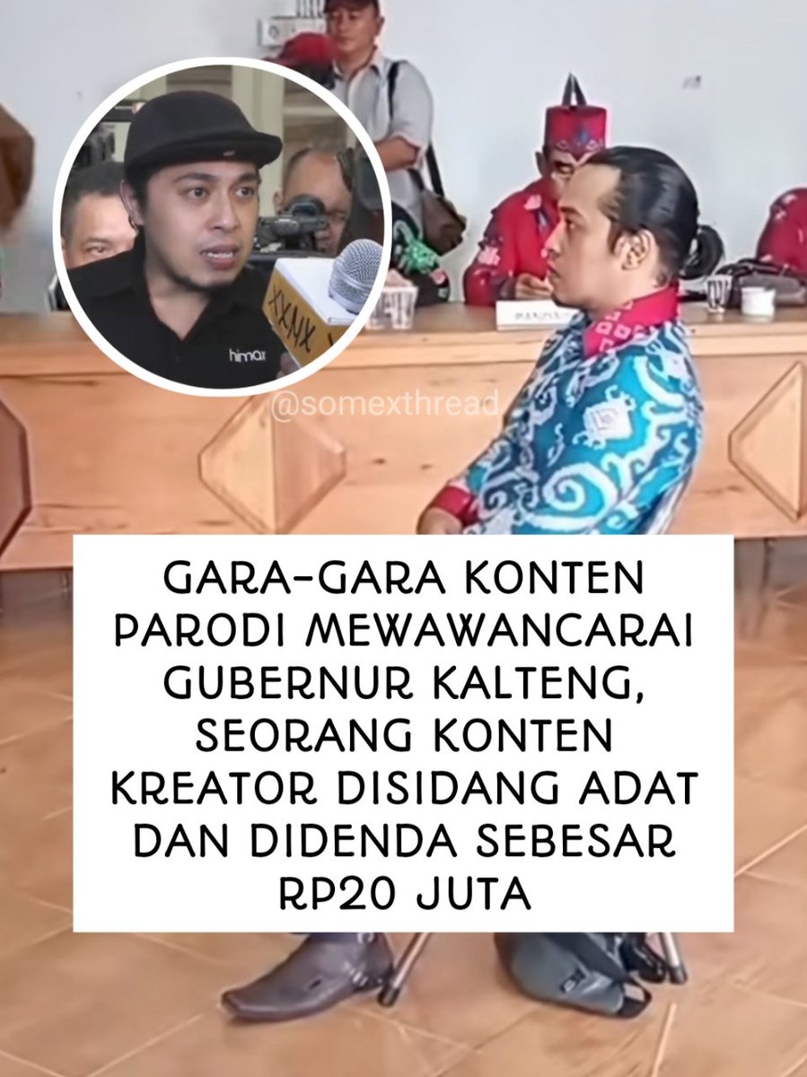 somexthread's tweet photo. Memparodikan gubernur kalteng yang public speakingnya kurang baik, konten kreator ini malah disidang adat🤔

padahal dalam videonya ga ada menyinggung adat dayak, tapi kenapa disidang adat ya??🤔 https://t.co/qXnVprKElX