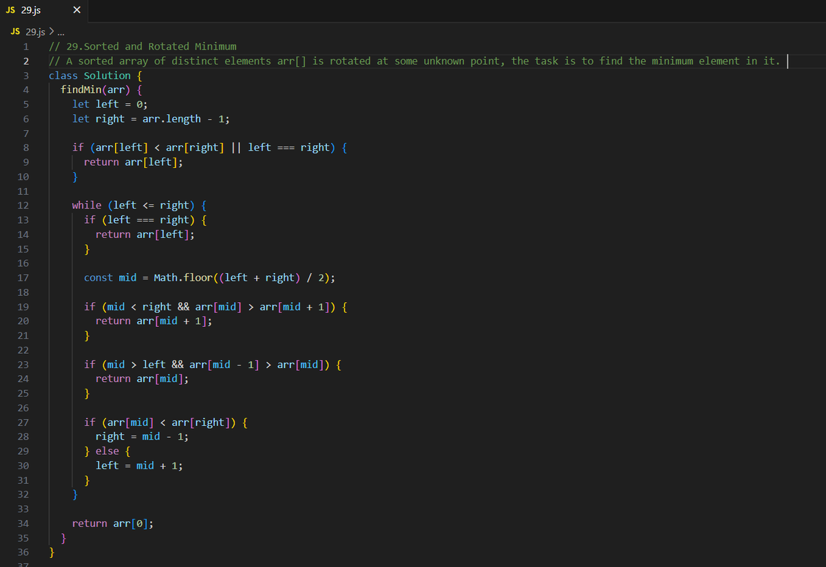 Shashank8839's tweet photo. 🚀 Day 29 of #gfg160 Find Minimum in a Sorted &amp; Rotated Array (Binary Search ) @geeksforgeeks #geekstreak2025 #geeksforgeeks #gfgchallenge #dsaprep #binarysearchmagic
#rotatedarray #techjourney #problemofthday #techwithshashank #frontenddeveloper #algorithmchallenge #javascript https://t.co/plDZ5Yga2k