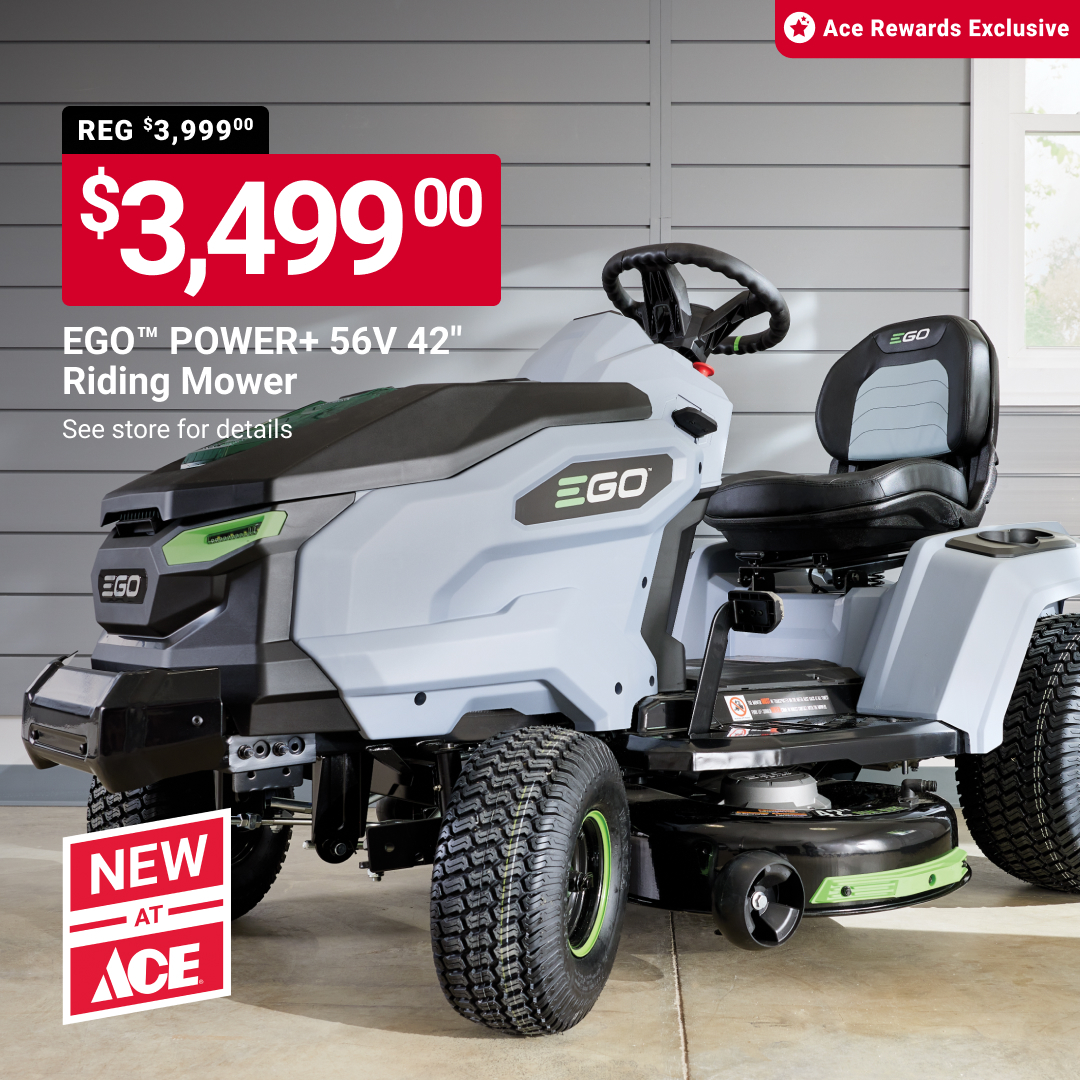 🌱 Big yard? No problem! Ace Rewards members save $500 on an EGO™ Riding Mower — cut up to 1.5 acres on one charge. ⚡ That’s serious run time! Offer valid 4/1-4/29 at our store. See details at acehardware.com/local-ad?store… #MyLocalAce