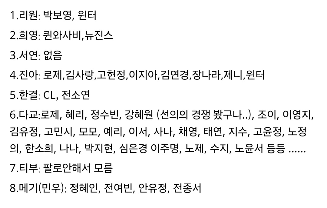 너연출연자들이팔로한여연목록이라는데