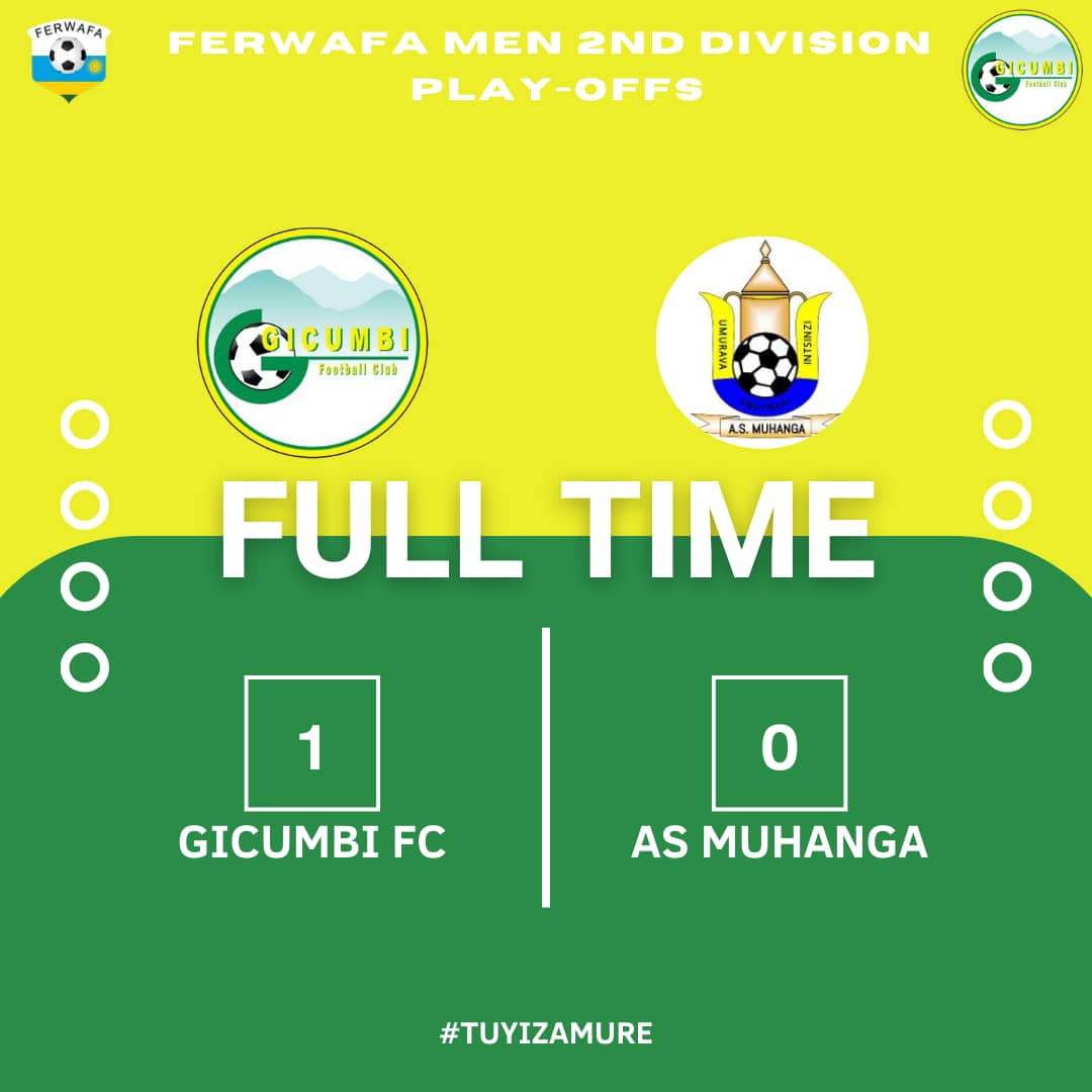 Gicumbifc Official (@gicumbiofficial) on Twitter photo FT: GICUMBI FC 1-0 AS MUHANGA.
Tukaba twisubije umwanya wacu wa 1. Imikino 2 isigaye tuzaserukira ku kibuga cya Mumena na Ngomba kuwa3 no ku cyumweru.
#tuyizamure <a href="/GicumbiDistrict/">Gicumbi District</a> FT: GICUMBI FC 1-0 AS MUHANGA.
Tukaba twisubije umwanya wacu wa 1. Imikino 2 isigaye tuzaserukira ku kibuga cya Mumena na Ngomba kuwa3 no ku cyumweru.
#tuyizamure <a href="/GicumbiDistrict/">Gicumbi District</a>
