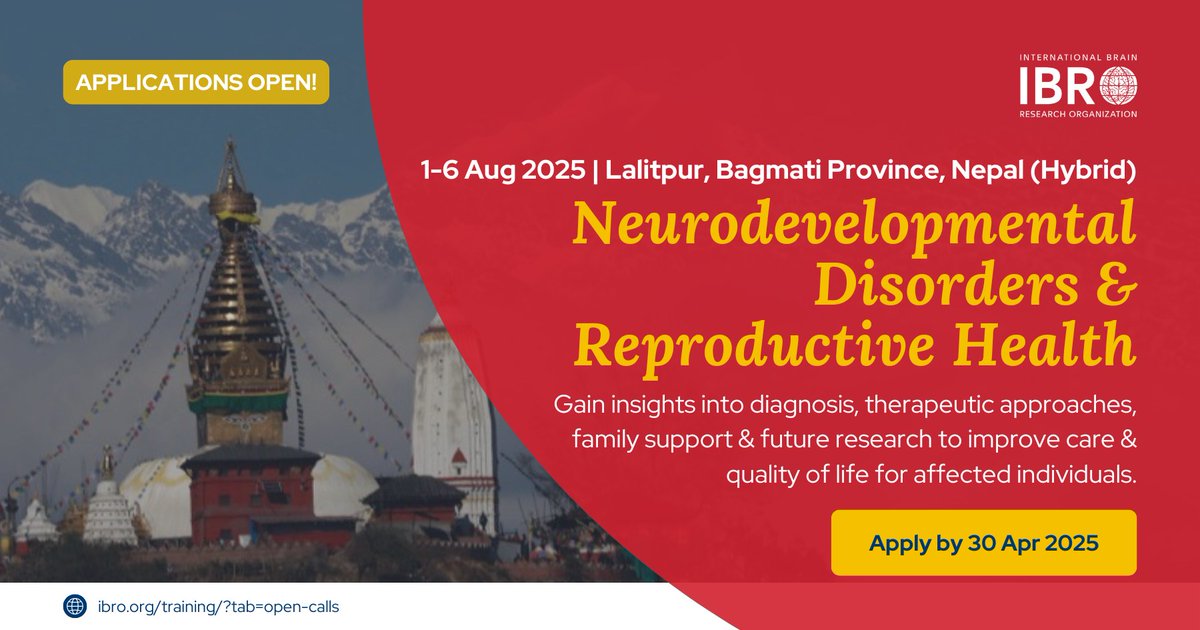 Sandeep Thapa (@sandeepthapa29) on Twitter photo UPCOMING DEADLINE! Only 3days left to apply for this hybrid event.
📷Are you passionate about neurodevelopmental disorders & reproductive health?
Apply by 30 April 2025 <a href="/IBROorg/">IBRO - International Brain Research Organization</a>
ibro.org/.../neurodevel… UPCOMING DEADLINE! Only 3days left to apply for this hybrid event.
📷Are you passionate about neurodevelopmental disorders & reproductive health?
Apply by 30 April 2025 <a href="/IBROorg/">IBRO - International Brain Research Organization</a>
ibro.org/.../neurodevel…