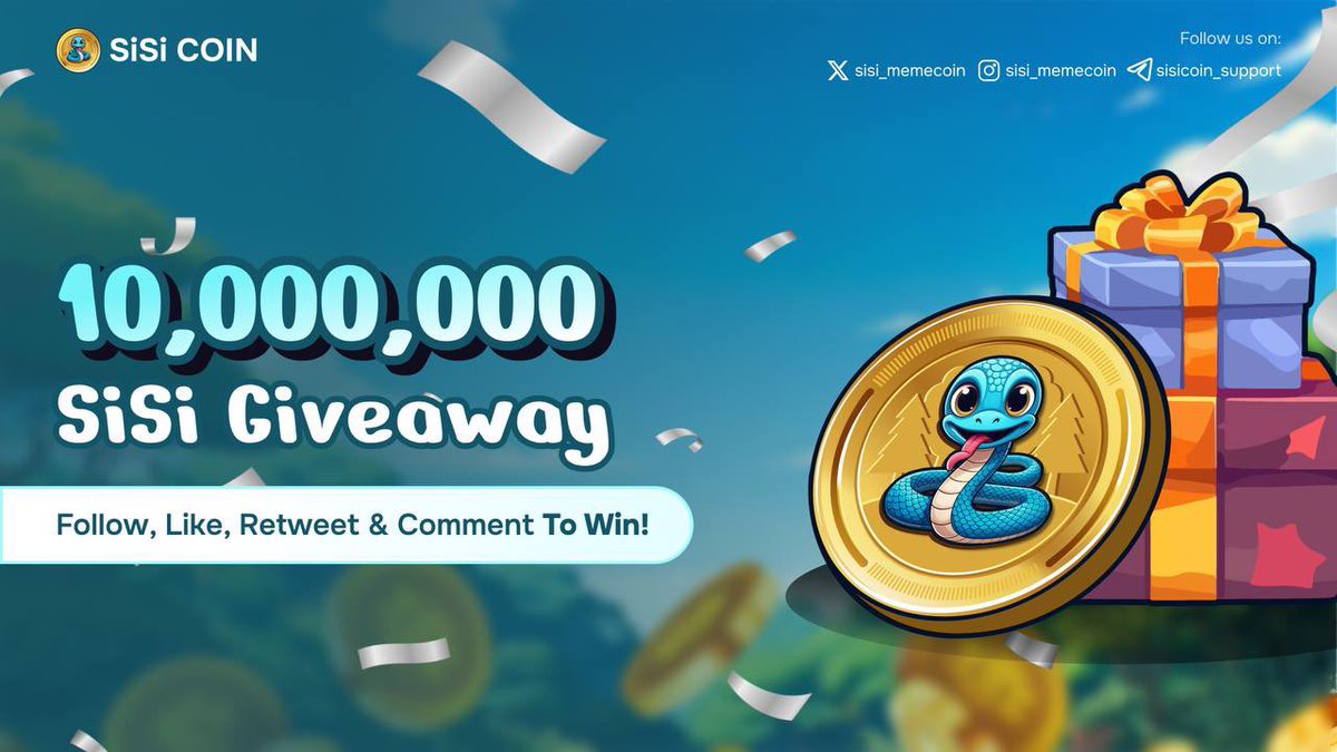 #SiSiCoin is giving out 10,000,000 SiSi to the winners🥳🥳

1️⃣ Follow @sisi_memecoin
2️⃣ Like, Rt &amp; Tag 3 friends
3️⃣ Comment #SiSiCOIN #SiSiGiveaway and  BNB wallet address
4️⃣ Follow Official Instagram
(instagram.com/sisi_memecoin)
5️⃣ Follow Official TG (t.me/sisi_memecoin)