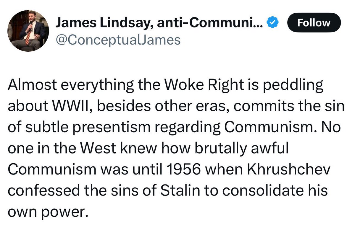 GreeneMan6's tweet image. This is the Mendoza line for 20th century history, especially for someone with “anti-communist” in their tag. Lindsay is repeating the propaganda line of every communist fellow-traveler in 1959.

We are speed-running our way to lol-cow-dom.