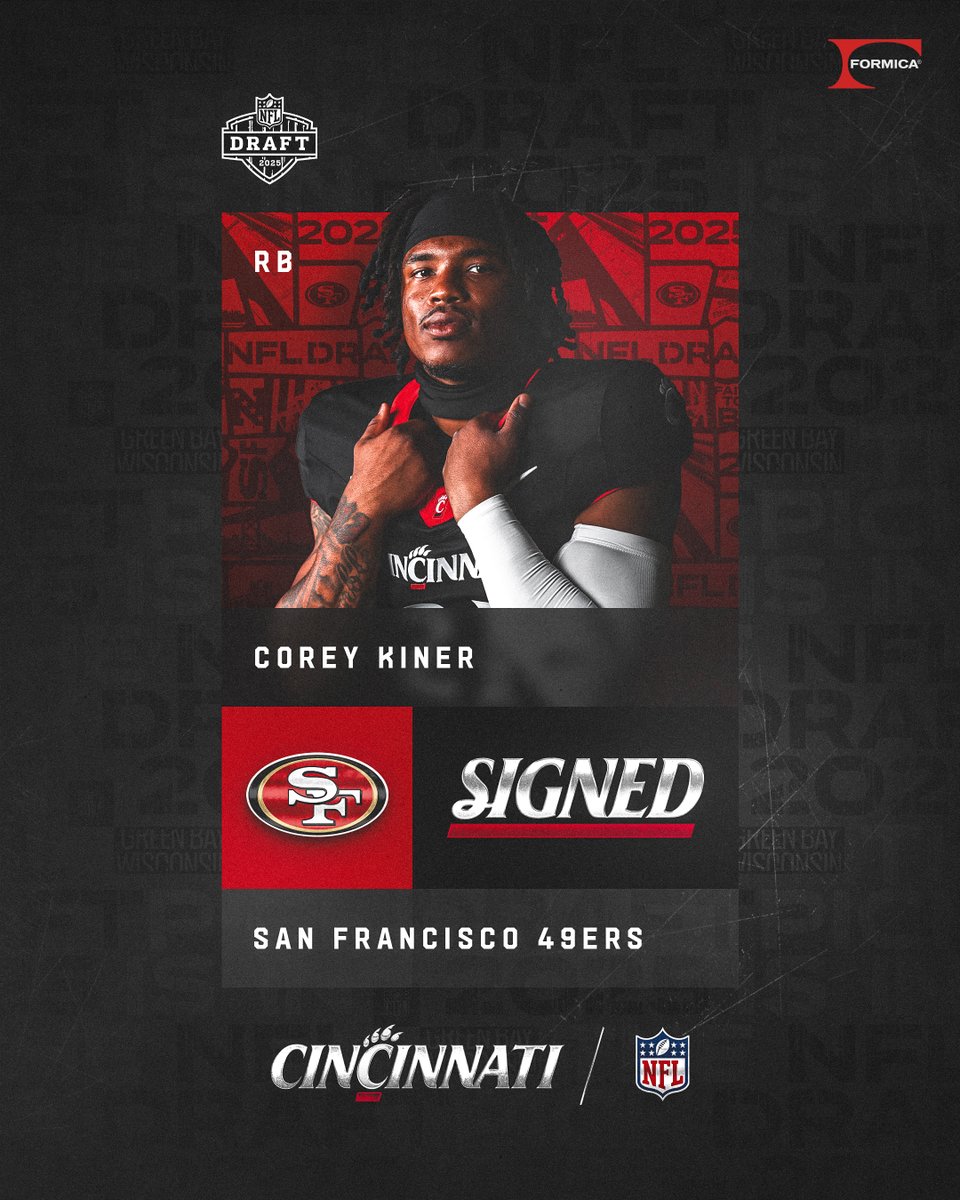 Cincinnati Football (@gobearcatsfb) on Twitter photo Bearcats ➡️ 49ers
<a href="/CoreyKiner/">21k.cbandz</a> is headed to San Francisco!
#Bearcats | #BearcatsInTheNFL Bearcats ➡️ 49ers
<a href="/CoreyKiner/">21k.cbandz</a> is headed to San Francisco!
#Bearcats | #BearcatsInTheNFL