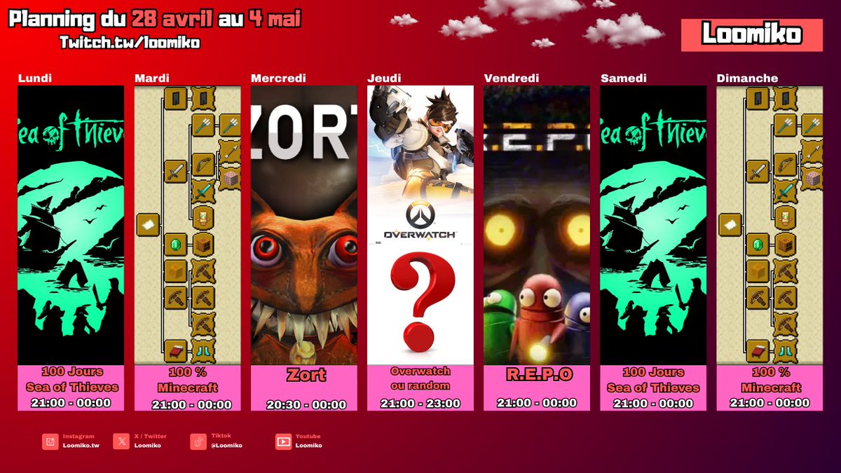 PLANNING du LUNDI 28/04 au DIMANCHE 04/05