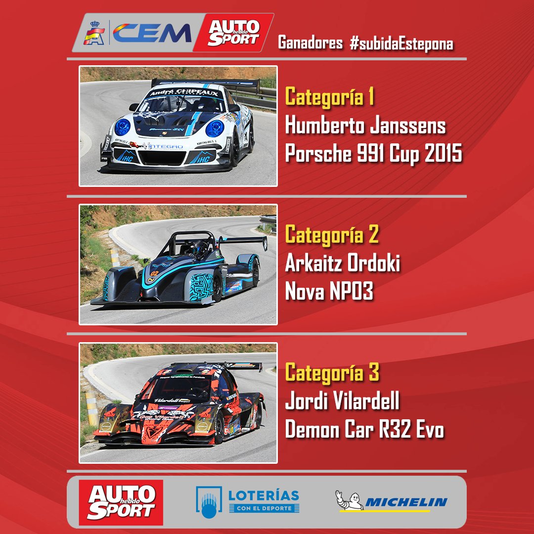 Terminada la #subidaestepona, primera prueba del #cemautohebdo 2025, con victoria absoluta y en la categoría 2 para Arkaitz Ordoki. En la 3 se ha impuesto Jordi Vilardell y en la 1 Humberto Janssens.
⏱ Clasificaciones oficiosas👉 tiemposonline.com/online/hillcli…