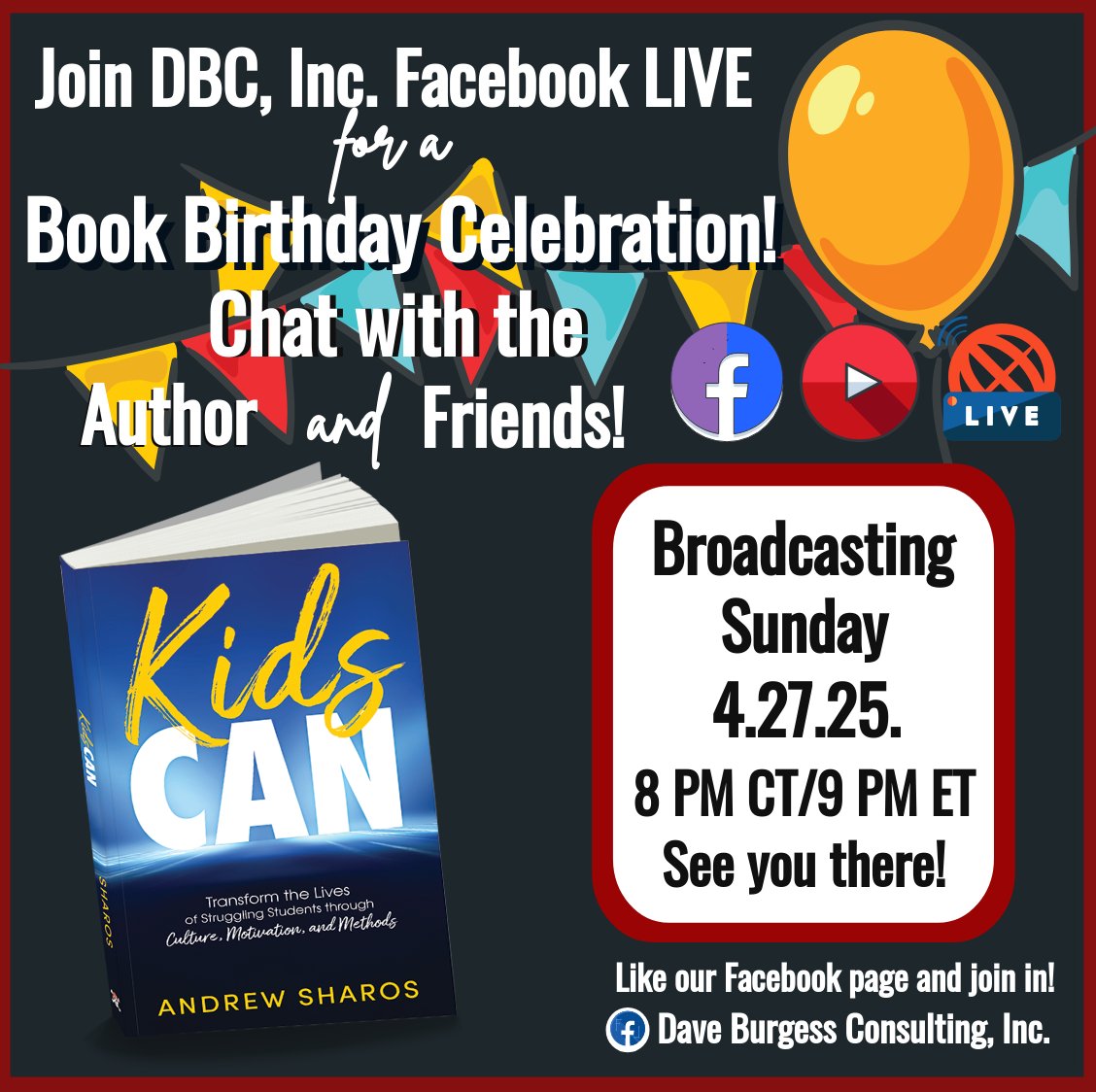 Dave Burgess Consulting, Inc. (@dbc_inc) on Twitter photo You're Invited to a Book Birthday Live for Kids Can by Andrew Sharos!
Join us to chat with the author and learn all about our #1 New Release! 🎉
4.27.25
9 PM ET
➡️ a.co/d/6DZP0AN
<a href="/burgessdave/">Dave Burgess</a> <a href="/TaraMartinEDU/">Tara M Martin</a> <a href="/AndrewSharosAP/">Andrew Sharos</a> You're Invited to a Book Birthday Live for Kids Can by Andrew Sharos!
Join us to chat with the author and learn all about our #1 New Release! 🎉
4.27.25
9 PM ET
➡️ a.co/d/6DZP0AN
<a href="/burgessdave/">Dave Burgess</a> <a href="/TaraMartinEDU/">Tara M Martin</a> <a href="/AndrewSharosAP/">Andrew Sharos</a>