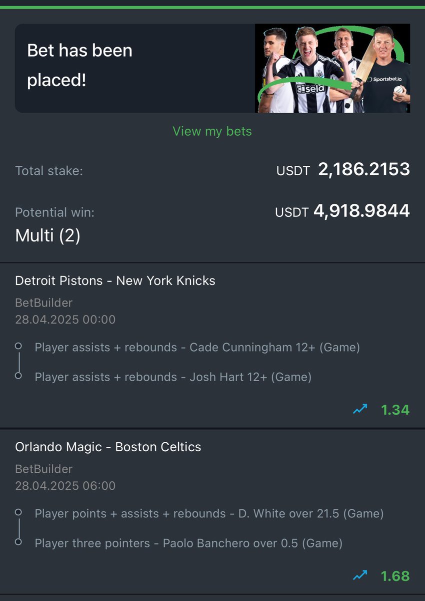 bi_gambler's tweet photo. #Rolling2 🔥 | Gecenin Değerli Kuponu
Sportsbet Giriş: https://t.co/axBy9LHAOQ
⸻
Kupon Seçimlerim:
⸻
🏀 Josh Hart 12+ Ribaund + Asist
• Bu seride tüm maçlarda 12+ yaptı.
• 40+ dakika sahada kalıyor, neredeyse oyundan çıkmıyor.
• Hart’ın oyun yapısına bu barem çok düşük kalıyor!
⸻
🏀 Cade Cunningham 12+ Ribaund + Asist
• Detroit’in her şeyi!
• Sahada neredeyse kesintisiz oynuyor.
• Bu seride tüm maçlarda 12+ yaptı.
• Knicks savunmasına karşı bu gece doğru isimleri bularak bol asist katkısı da bekliyorum.
⸻
🏀 Derrick White 21.5 Üstü PRA
• Son 20 maçta %95 başarı oranı!
• Bu seride zaten baremi aşarak oynuyor.
• Üstelik bu gece Holiday yok, kullanım alanı artacak.
• Yine çok rahat aşmasını bekliyorum!
⸻
🏀 Paolo Banchero 0.5 Üçlük Üstü
• Boston’a karşı kariyerinde 12 maçın 11’inde üçlük buldu!
• Üçlük deneme sayısı da çok yüksek.
• Tek isabetle bile baremi aşacaktır.
⸻
Özet:
Formda, doğru rolde ve süre garantili oyuncularla mükemmel bir kombinasyon.
Rolling 2 değerli tercihlerle dolu!
Bol şans, zinciri sağlam kuruyoruz! 🍾
Kuponu ve analizi beğendiysen kalp bırakmayı unutma ❤️
