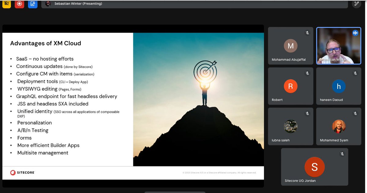 Advantages of #Sitecore XM Cloud, and much more at <a href="/_SUGJO/">Sitecore User Group Jordan</a> by <a href="/lovesitecore/">Sebastian Winter</a>!!
