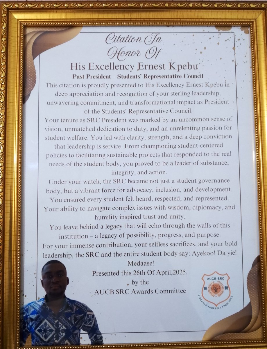 ErnestConnect's tweet photo. I am deeply honored and grateful to the AUCB SRC for this recognition. This means a lot to me. Thank you for believing in me and for the opportunity to serve. Together, we will keep pushing for greatness.
Thank you. https://t.co/sRwQ2dcov1