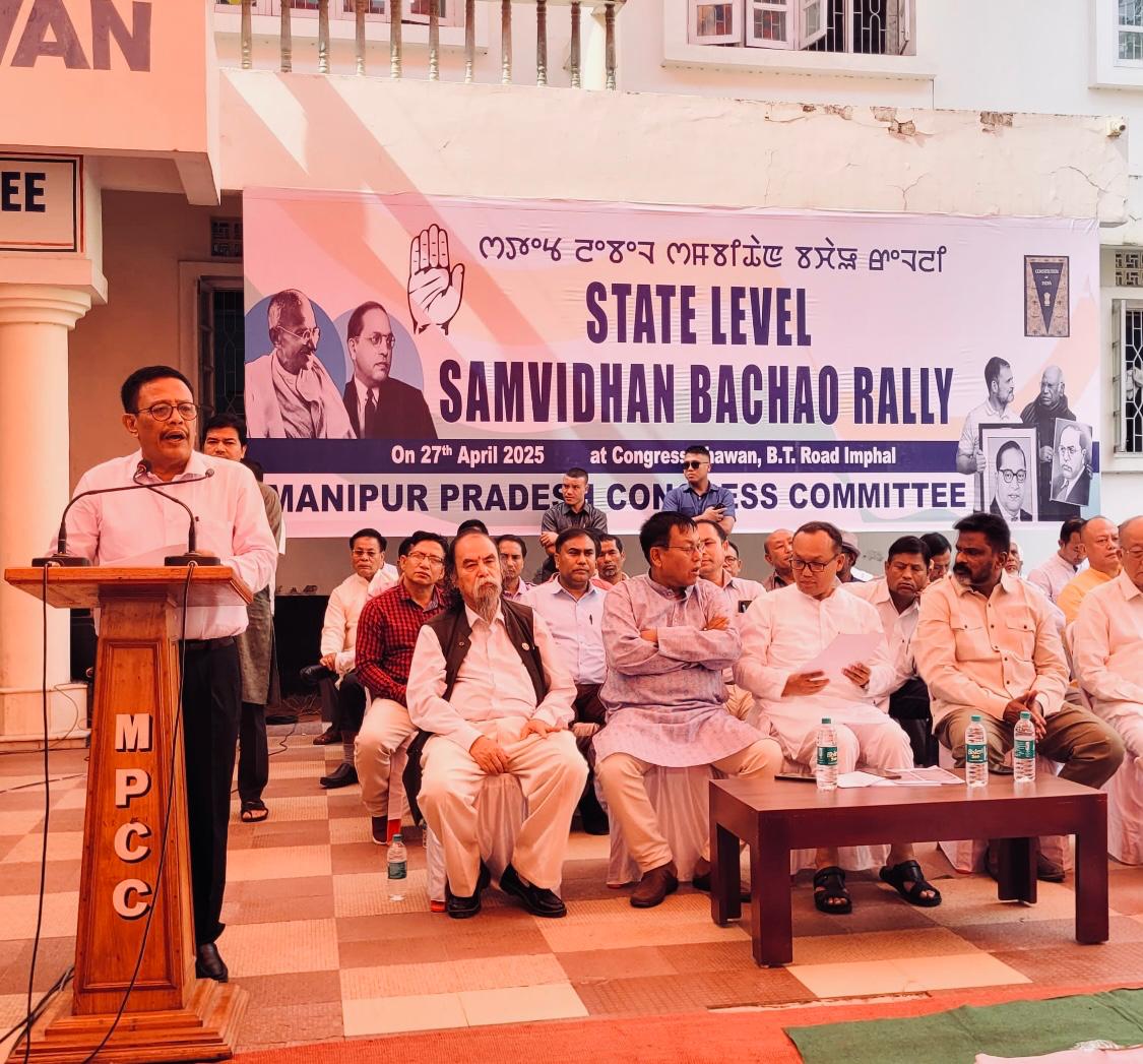 HareshGoshwami's tweet photo. Participated 'State Level Samvidhan Bachao Rally' today (27-04-2025) at Congress Bhsvan, Imphal.
@kharge 
@RahulGandhi 
@kcvenugopalmp @Jairam_Ramesh 
@saptagiriulaka 
@meghachandra_k https://t.co/hb05JhEwis