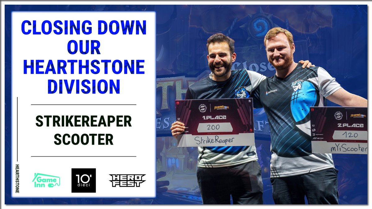 Today, we are announcing the closure of our Hearthstone division. 🥀😢

We want to sincerely thank <a href="/mYiStrikeReaper/">StrikeReaper</a>  and <a href="/mYiScooTer/">Adrian Gerber</a>  for an incredible journey together.

Some of the achievements they earned along the way:

🏆 2× 1st Place Heroleague
🏆 3× 1st Place SwitzerLAN
🏅