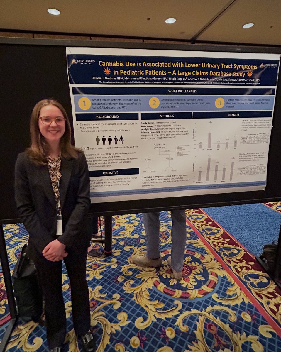 Andrew Gabrielson (@urogabe) on Twitter photo Great work from💫 JH med student <a href="/auroragrutman/">Aurora Grutman</a> presenting our work evaluating the relationship between cannabis use disorder and de novo LUTS diagnoses in otherwise healthy peds patients
#AUA25 <a href="/AmerUrological/">Amer. Urol. Assn.</a> <a href="/brady_urology/">The Johns Hopkins Brady Urological Institute</a> @uro_res @uroresidency <a href="/MCliftonMD/">Marisa Clifton</a> <a href="/heathernoellemc/">Heather Noelle McCaffrey Di Carlo, MD</a> Great work from💫 JH med student <a href="/auroragrutman/">Aurora Grutman</a> presenting our work evaluating the relationship between cannabis use disorder and de novo LUTS diagnoses in otherwise healthy peds patients
#AUA25 <a href="/AmerUrological/">Amer. Urol. Assn.</a> <a href="/brady_urology/">The Johns Hopkins Brady Urological Institute</a> @uro_res @uroresidency <a href="/MCliftonMD/">Marisa Clifton</a> <a href="/heathernoellemc/">Heather Noelle McCaffrey Di Carlo, MD</a>