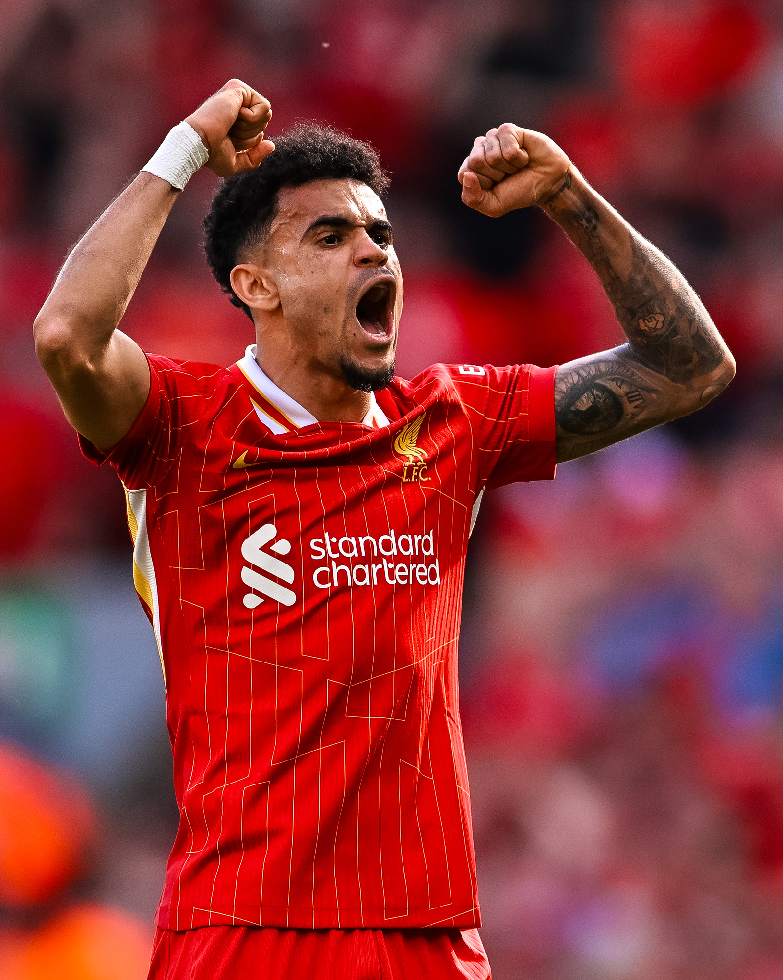 Luis Díaz celebrando su gol ante el Tottenham. Fuente: Liverpool en "X".