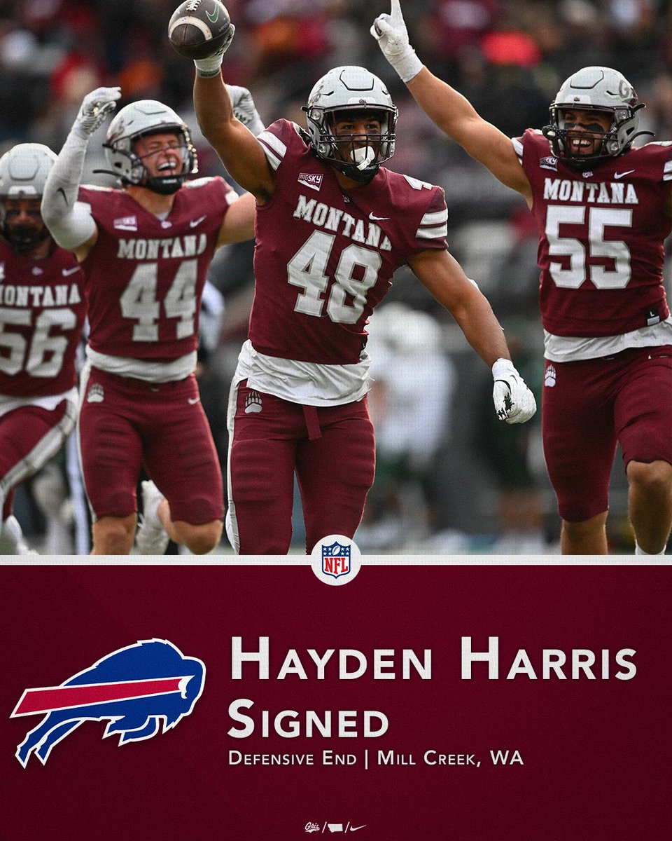 Montana Griz Football (@montanagrizfb) on Twitter photo Another Grizzly gets his shot in the League with the <a href="/BuffaloBills/">Buffalo Bills</a>!
Go get 'em <a href="/haydenharris46/">Hayden Harris</a> 👏
#GoGriz / #NextLevelGriz Another Grizzly gets his shot in the League with the <a href="/BuffaloBills/">Buffalo Bills</a>!
Go get 'em <a href="/haydenharris46/">Hayden Harris</a> 👏
#GoGriz / #NextLevelGriz