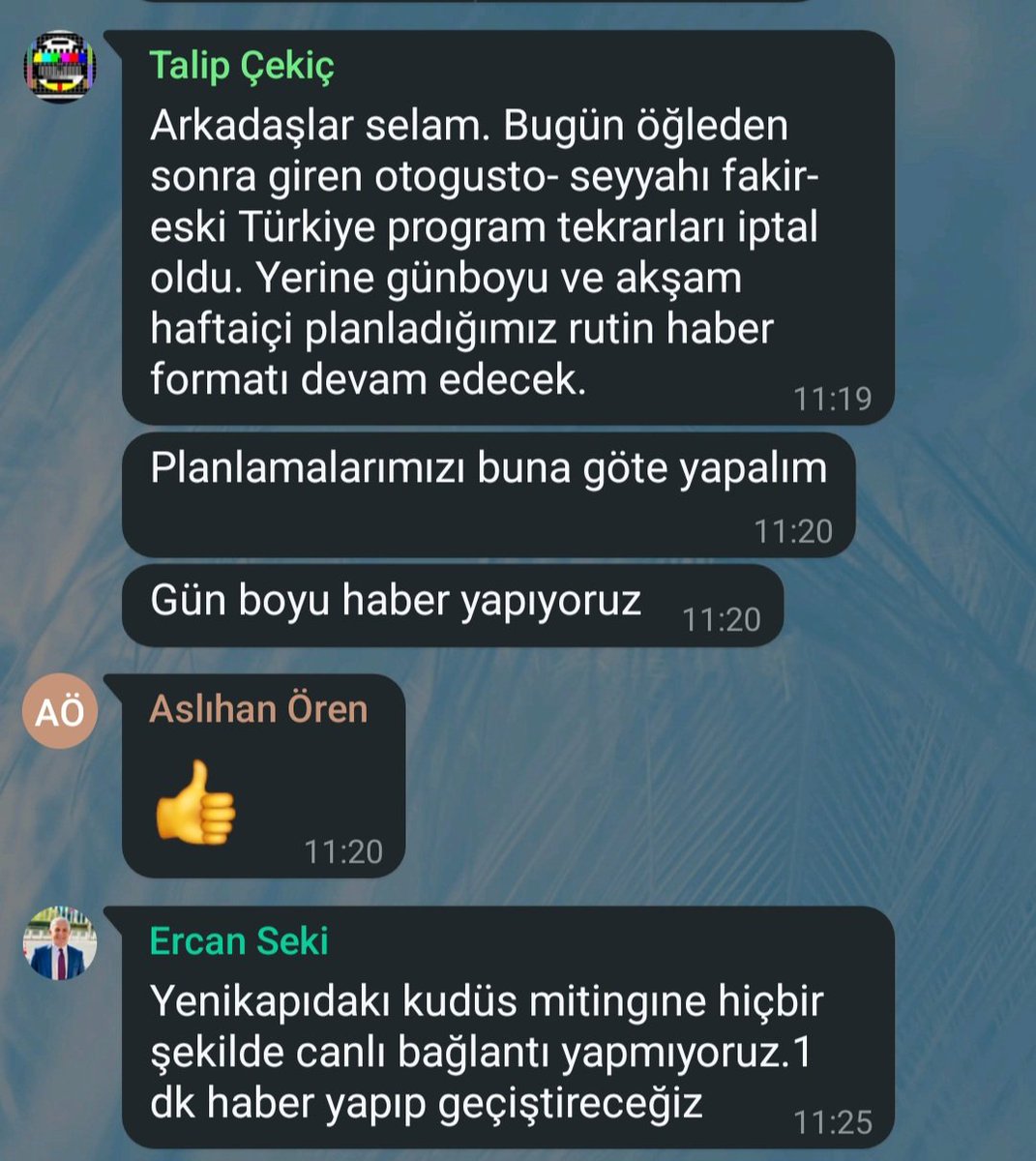 TGRT'nin eski çalışanlarından da ifşalar geliyor. Örneğin Kudüs mitingine (2017) sansür uyguladıklarını öğreniyoruz. Niçin? Saadet Partisi organize ettiği için.