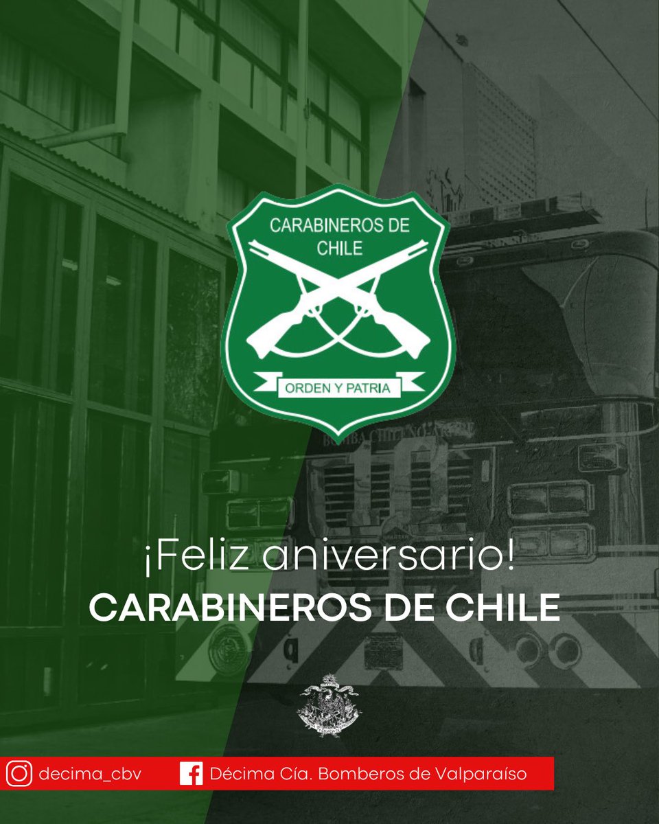 ANIVERSARIO 🎊 | Queremos enviar un afectuoso saludo a Carabineros de Chile, debido a su nonagésimo octavo año de fundación, muchas felicidades a esta gran institución por su nuevo aniversario.⁦<a href="/Carabdechile/">Carabineros de Chile</a>⁩

10 grandes abrazos