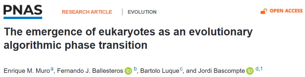 🧵sobre un estudio fascinante publicado en <a href="/PNASNews/">PNASNews</a> que explora el origen de los eucariotas desde biología y computación. ¡Revela que fue una "transición de fase algorítmica"! 👇 #Evolución #Biología #CienciaHilo #Bioinformatica