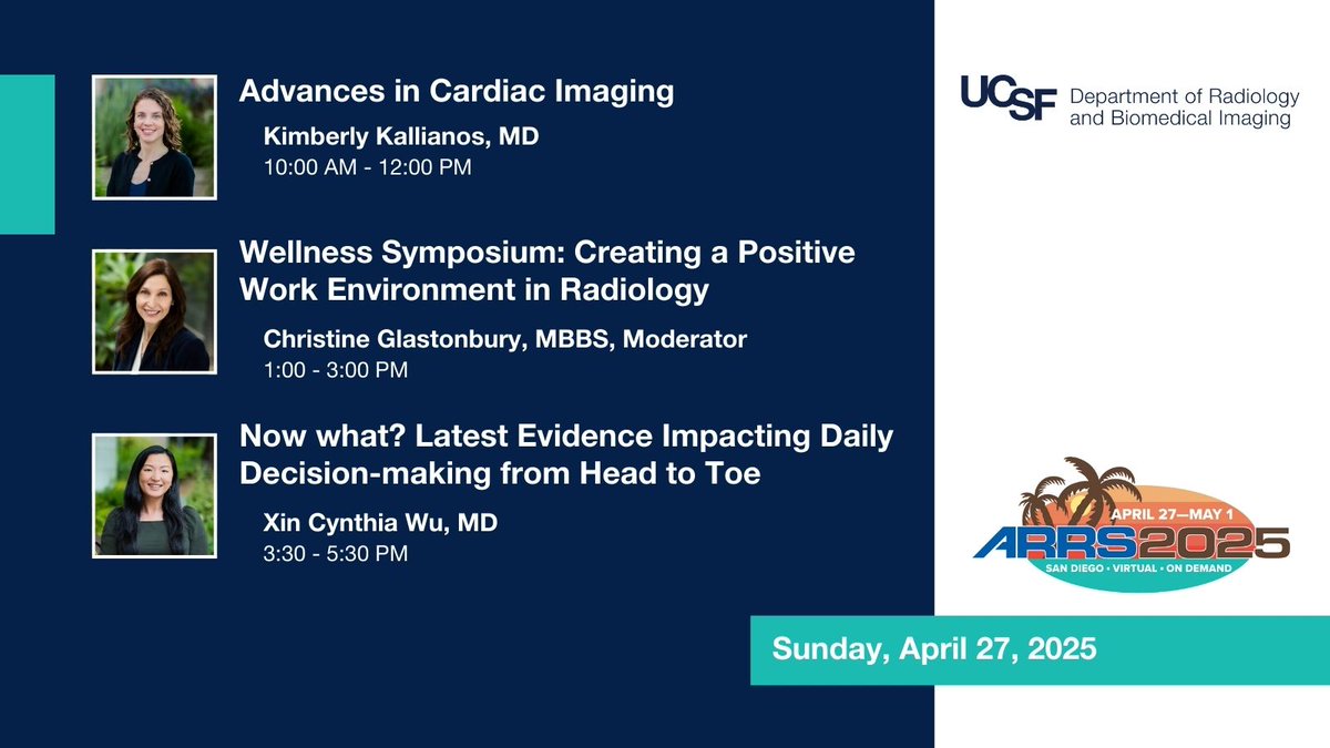 UCSF Imaging (@ucsfimaging) on Twitter photo We have a full day ahead at #ARRS25! Starting w/ <a href="/UCSFimaging/">UCSF Imaging</a>'s Dr. <a href="/KimKallianos/">Kimberly Kallianos</a> on using CT to evaluate adult congenital heart disease. Dr. <a href="/CMGlastonbury/">Christine M Glastonbury, MD</a> will moderate a wellness-focused session. Dr. <a href="/CynXinWu/">Cynthia Xin Wu</a> will explores extranodal extension in H&N cancer. <a href="/ARRS_Radiology/">ARRS</a> We have a full day ahead at #ARRS25! Starting w/ <a href="/UCSFimaging/">UCSF Imaging</a>'s Dr. <a href="/KimKallianos/">Kimberly Kallianos</a> on using CT to evaluate adult congenital heart disease. Dr. <a href="/CMGlastonbury/">Christine M Glastonbury, MD</a> will moderate a wellness-focused session. Dr. <a href="/CynXinWu/">Cynthia Xin Wu</a> will explores extranodal extension in H&N cancer. <a href="/ARRS_Radiology/">ARRS</a>