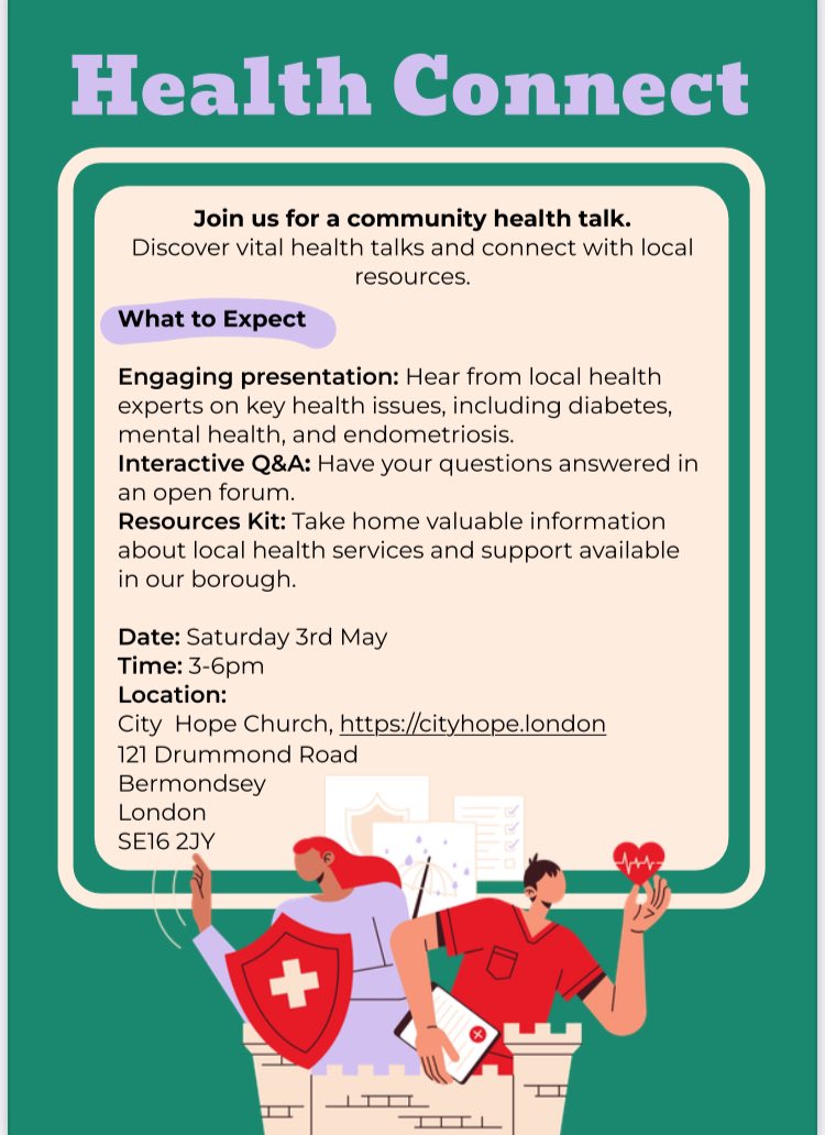 <a href="/evenor23/">Evelyn Akoto</a> Cabinet member for Health &amp; Well Being has highlighted that South Bermondsey residents have a significantly higher level of mortality from causes considered preventable than the rest of Southwark. Come along to this Health Connect event  &amp; find out about support