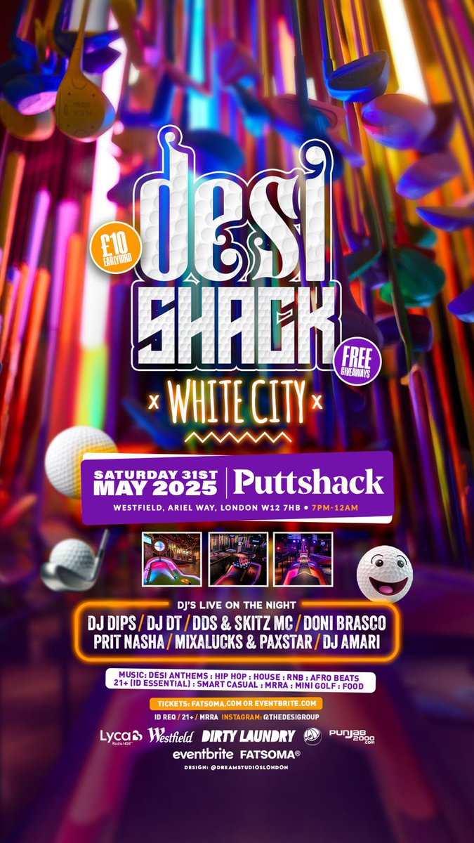 HISTORY IN THE MAKING!
DESI SHACK — THE FIRST-EVER DESI EVENT AT WESTFIELD — MiniGolfWithATwistWIST @THEDESIGROUP.

SWING, RAVE, REPEAT – THE 1ST EVER DESI PARTY AT WESTFIELD WITH A TWIST! 🏌️⛳