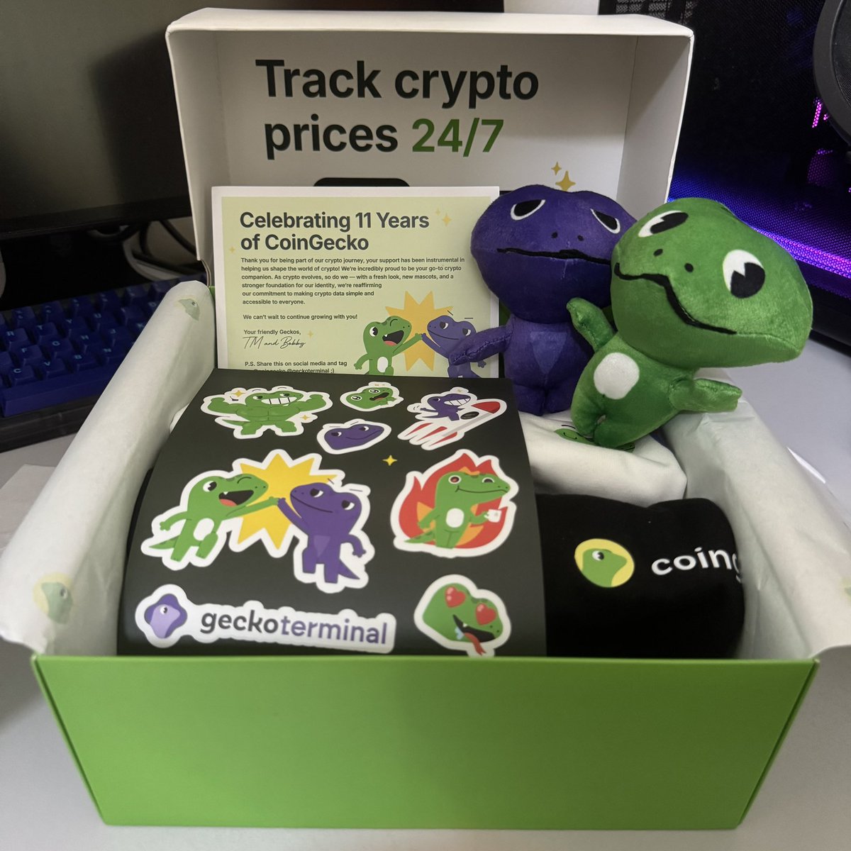 Gekko &amp; Rex reporting for duty 🫡 
Big thanks to <a href="/coingecko/">CoinGecko</a> for the awesome swag box! 📦 💚